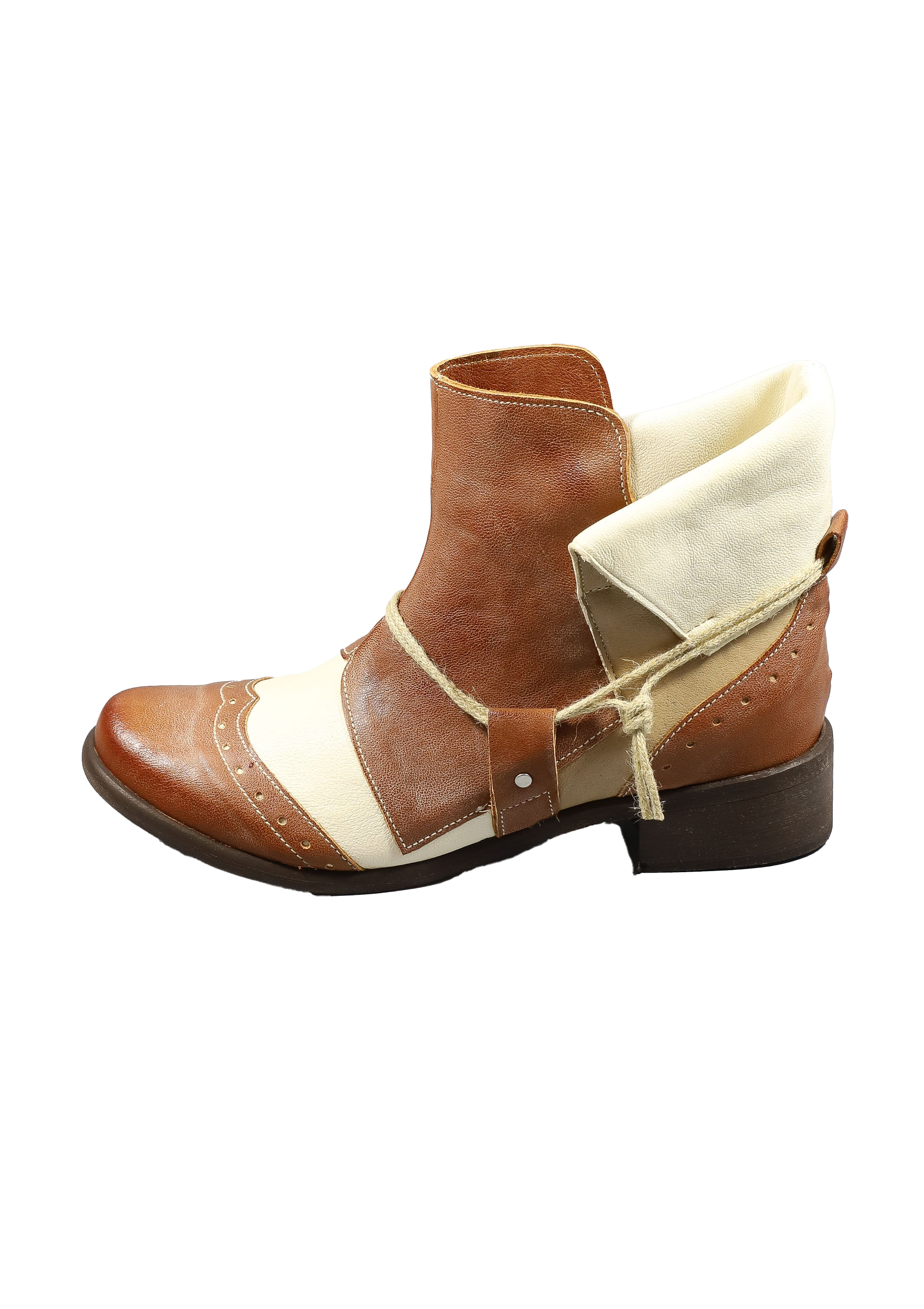 Original Italienische Stiefeletten Braun/Beige Leder Damen B611