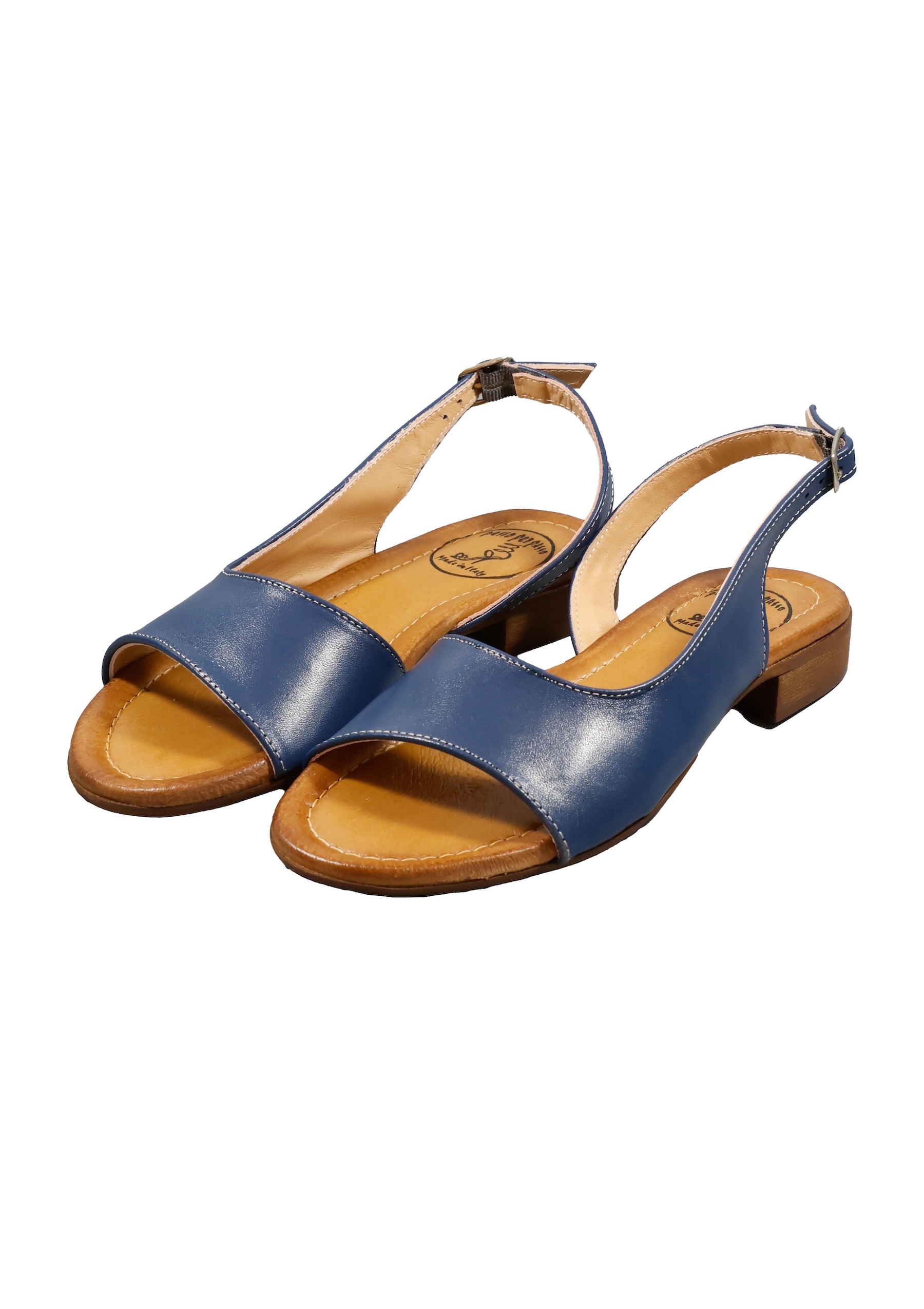 Original Italienische Sandalen Blau Leder Damen B732 – Bild 2