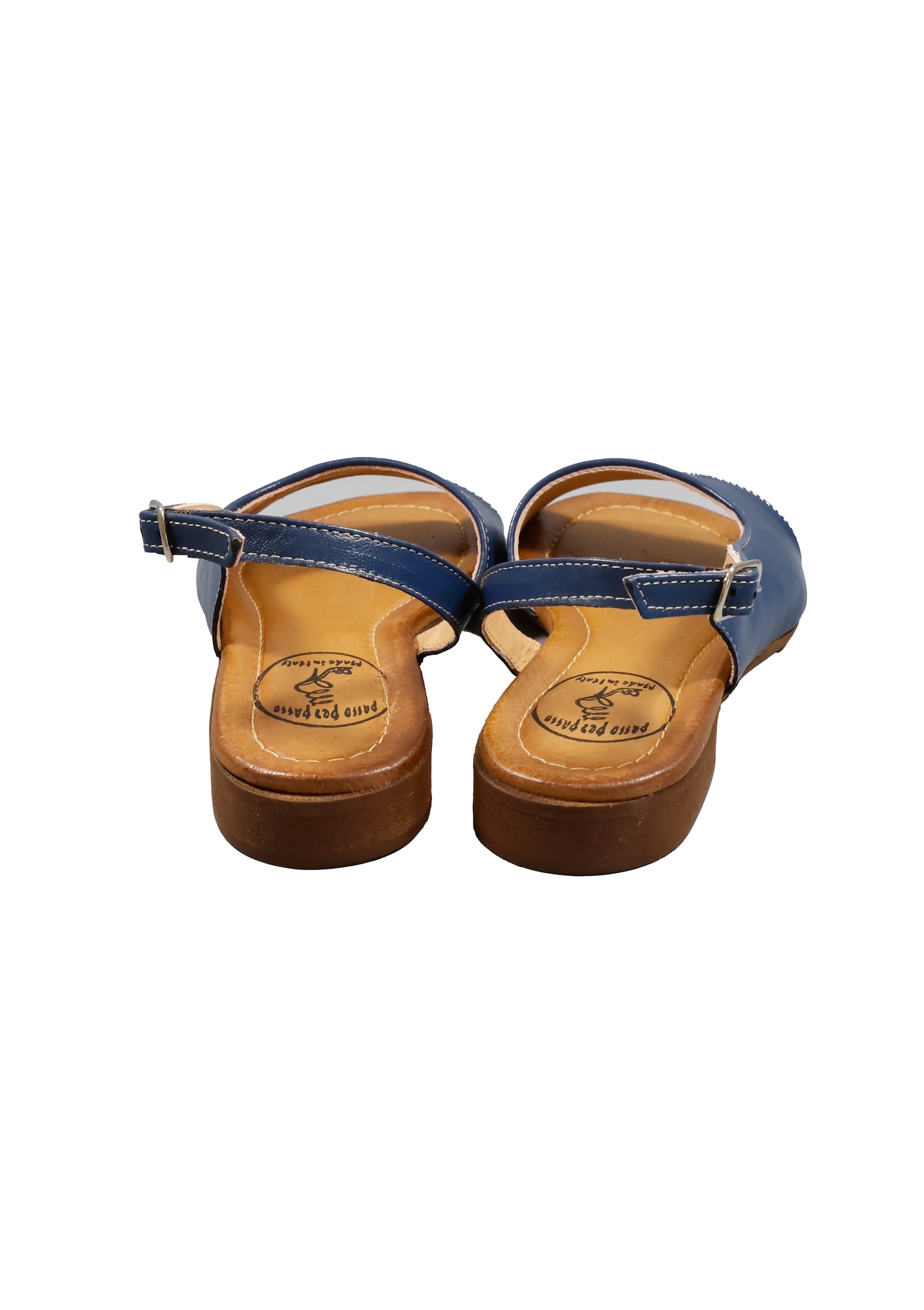 Original Italienische Sandalen Blau Leder Damen B732 – Bild 4