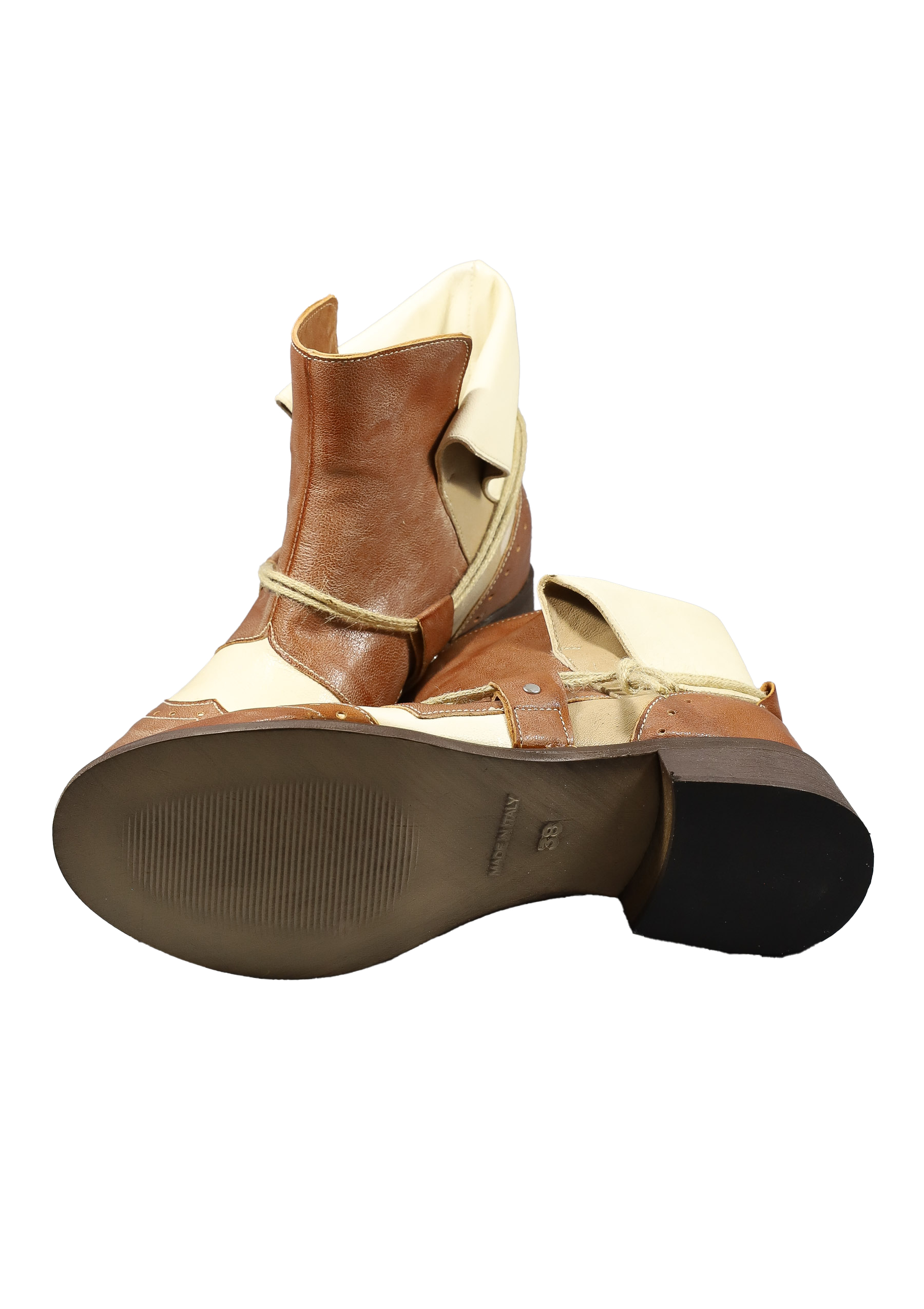 Original Italienische Stiefeletten Braun/Beige Leder Damen B611 – Bild 3