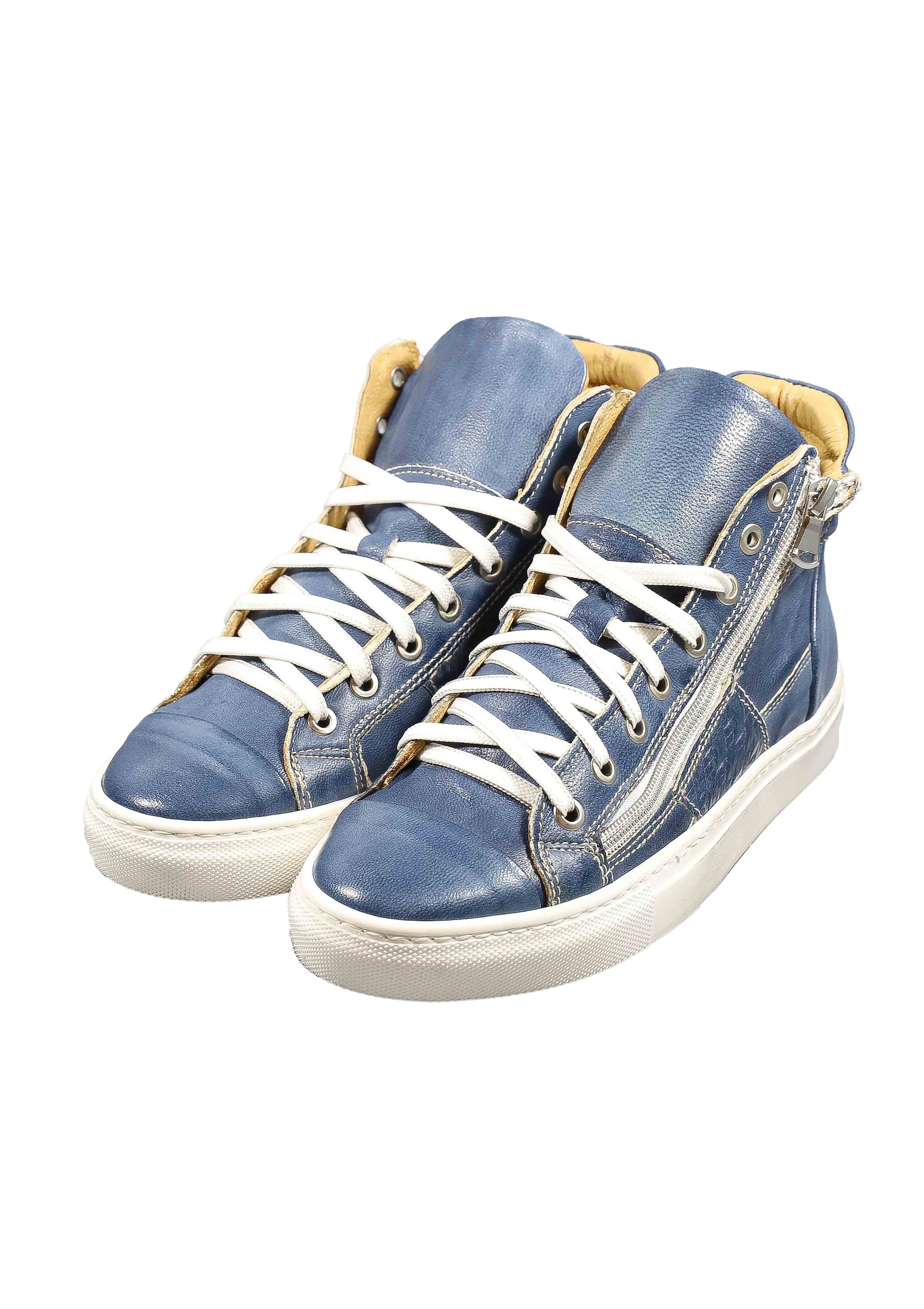 Original Italienische Sneakers Blau Leder Damen B719 – Bild 5