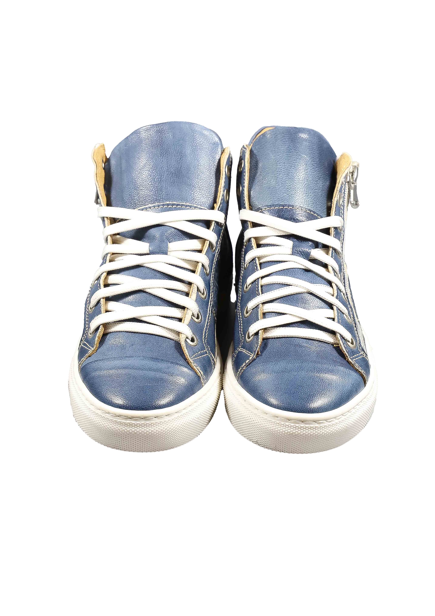 Original Italienische Sneakers Blau Leder Damen B719 – Bild 3