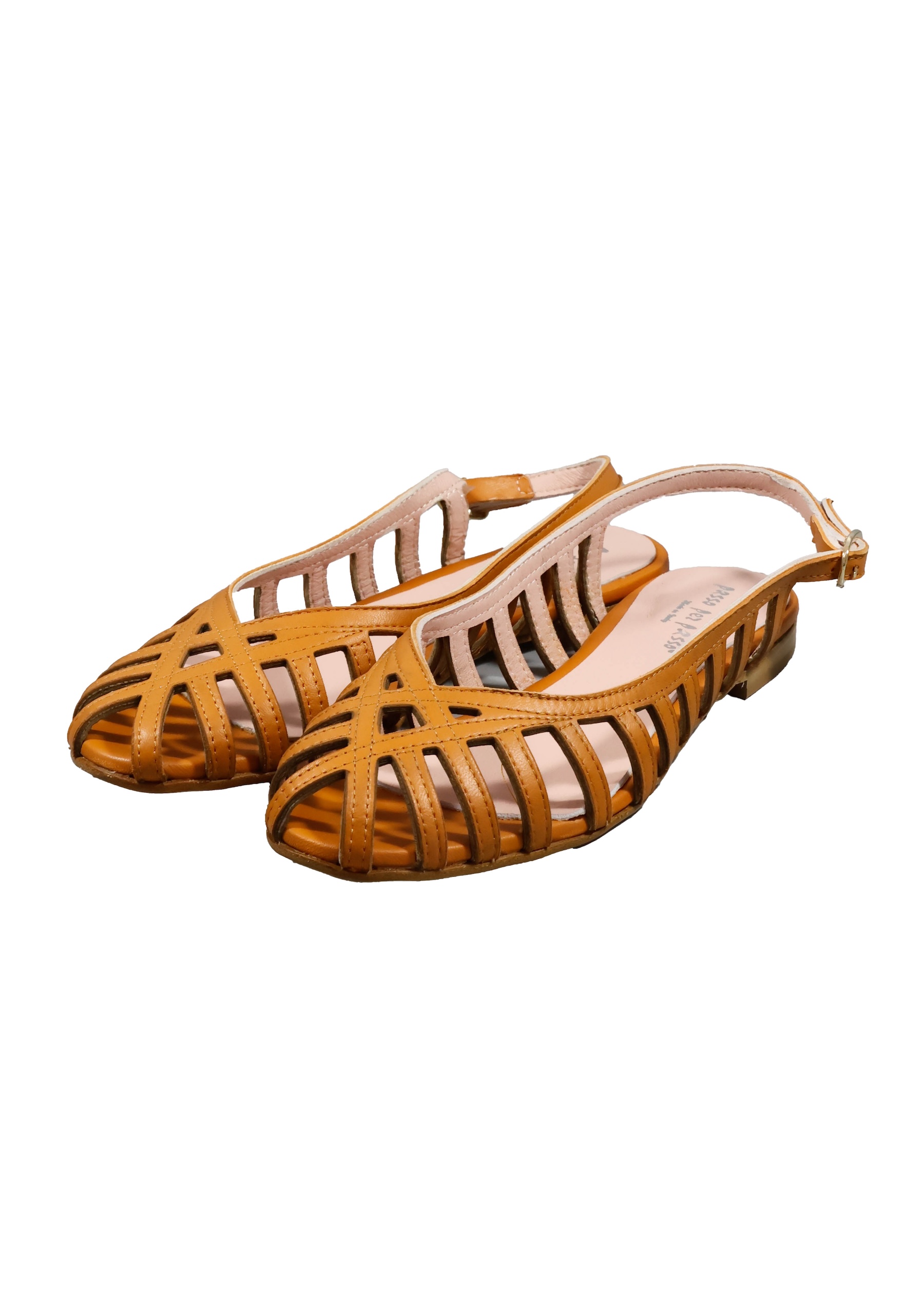 Original Italienische Sandalen Hellbraun Leder Damen B739 – Bild 2