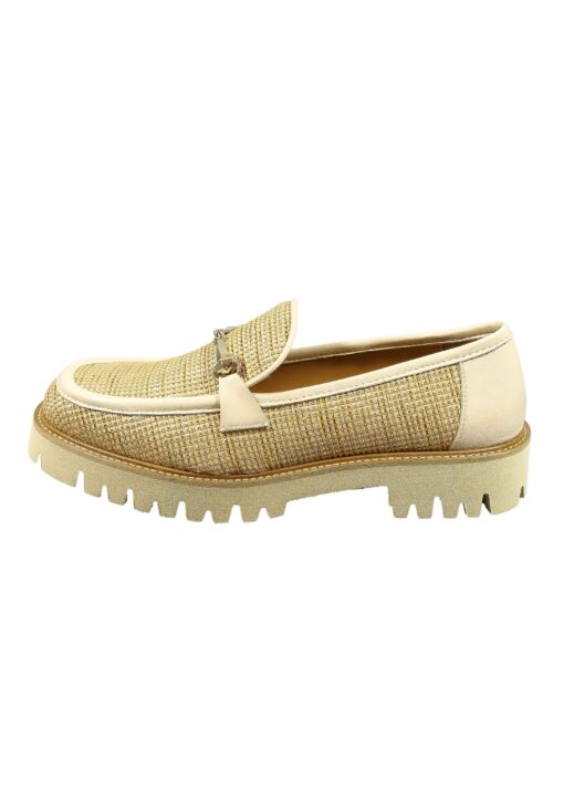 Original Italienische Loafers Caramell Leder / Stoff Damen B722