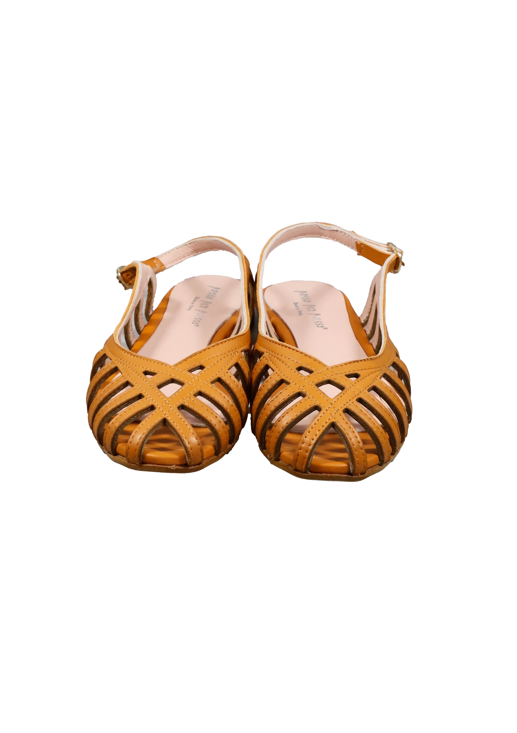 Original Italienische Sandalen Hellbraun Leder Damen B739 – Bild 4