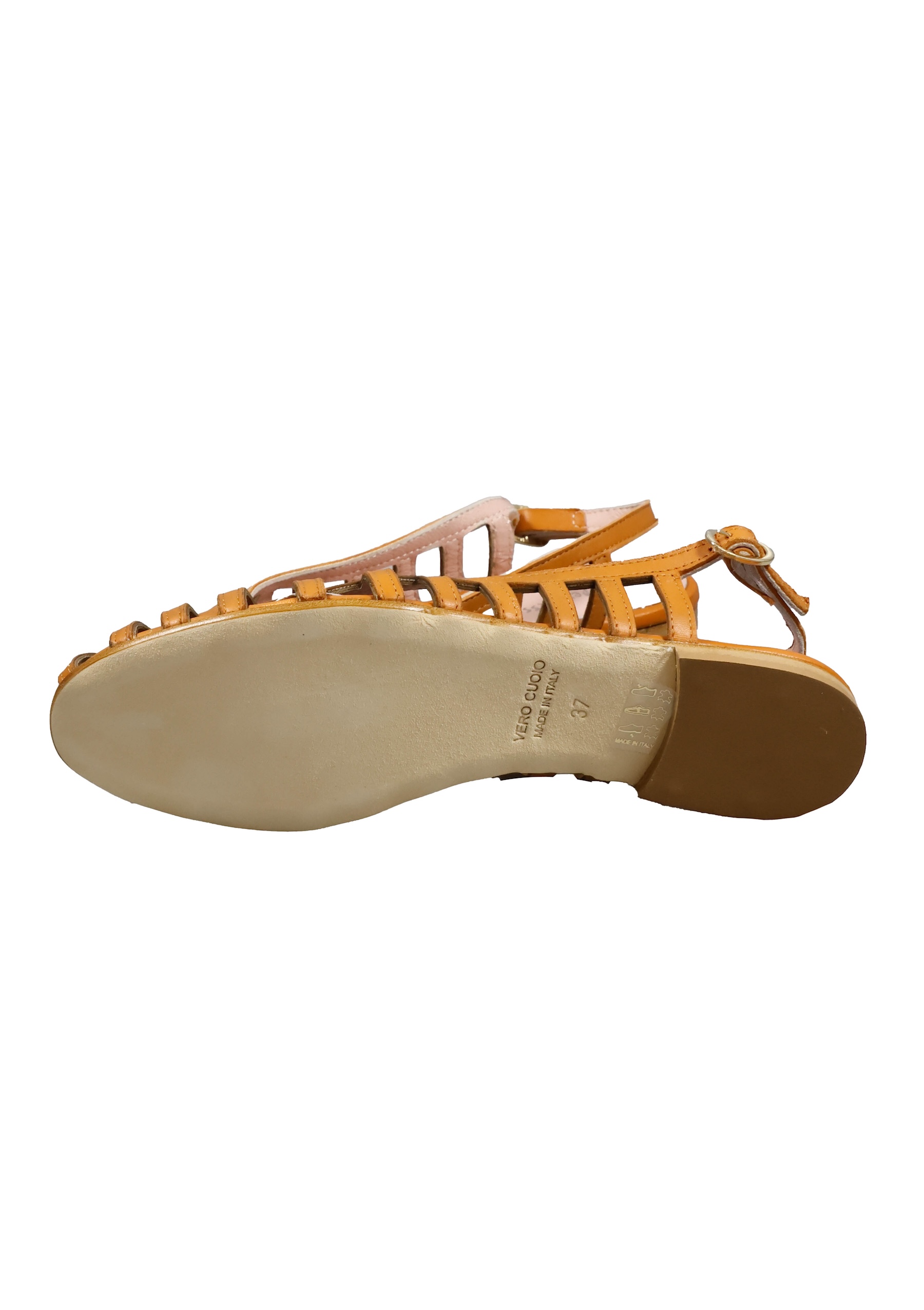 Original Italienische Sandalen Hellbraun Leder Damen B739 – Bild 5
