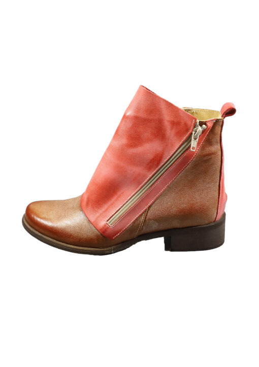 Original Italienische Stiefeletten Rot/Braun Leder Damen B613