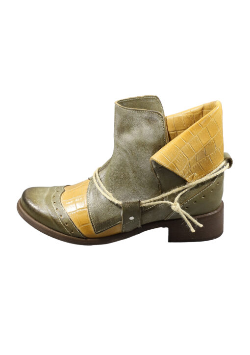 Original Italienische Stiefeletten Grün/Braun Leder Damen B610
