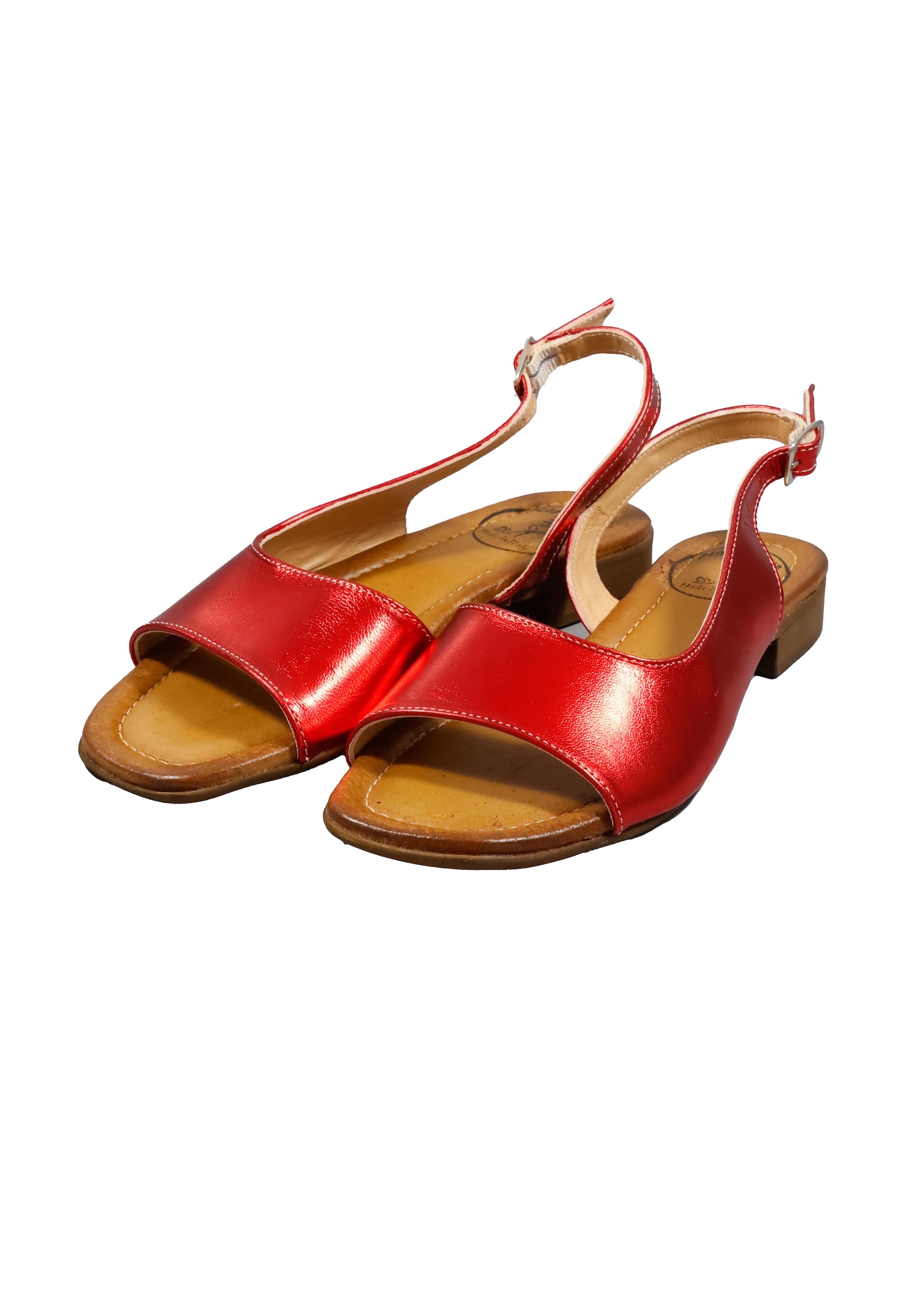 Original Italienische Sandalen Rot Leder Damen B729 – Bild 5