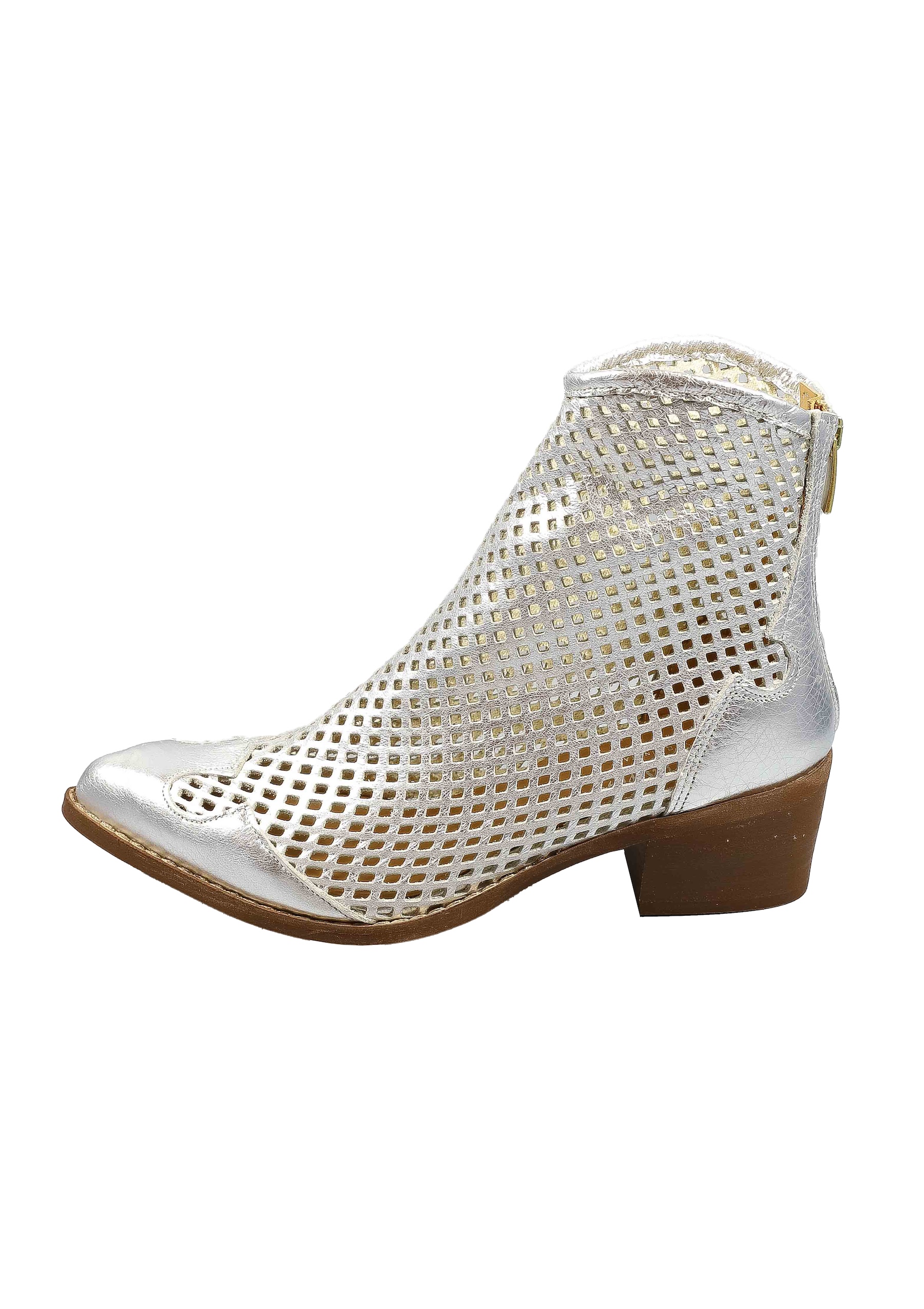 Original Italienische Stiefeletten Silber Leder Damen B723