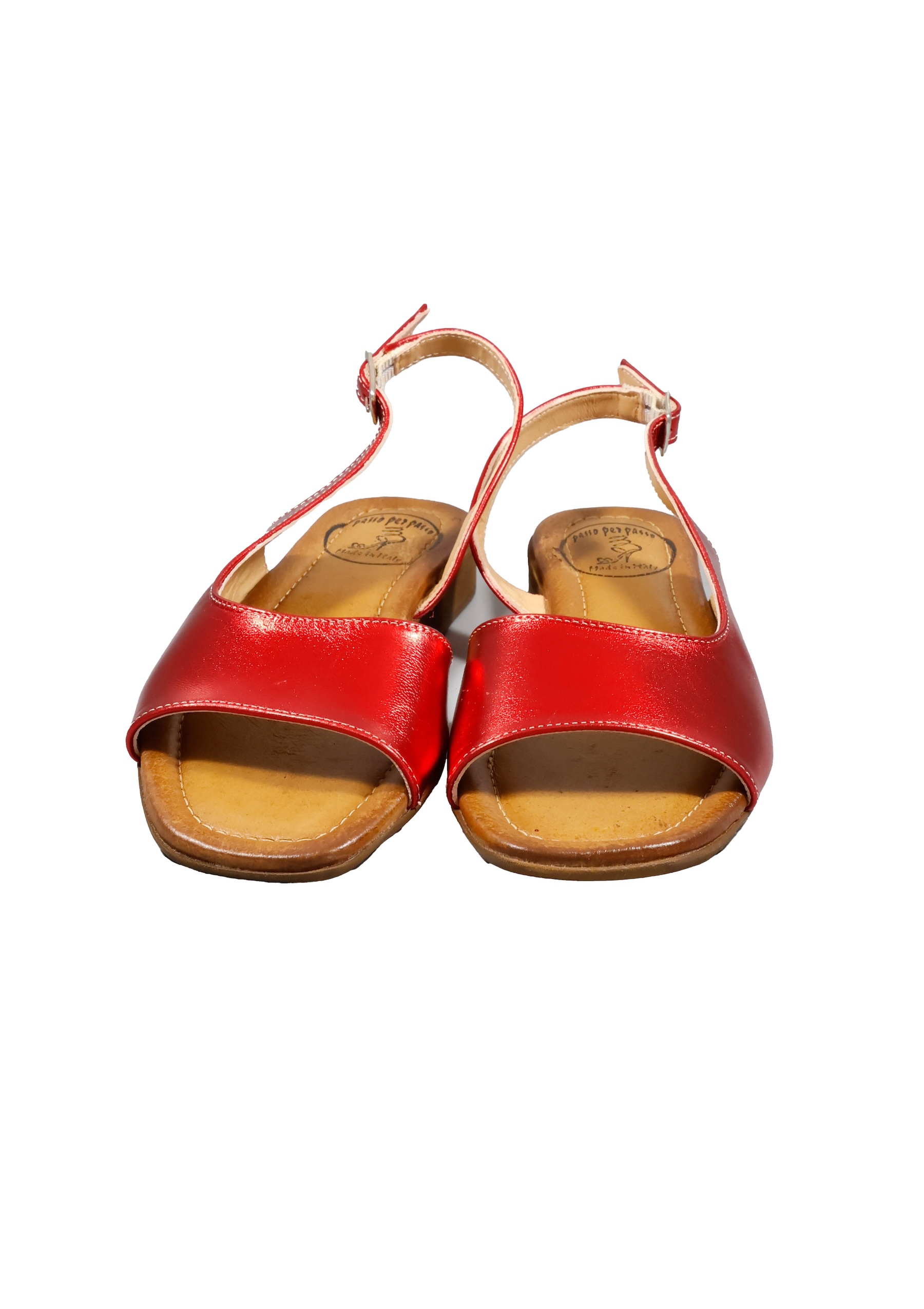 Original Italienische Sandalen Rot Leder Damen B729 – Bild 3