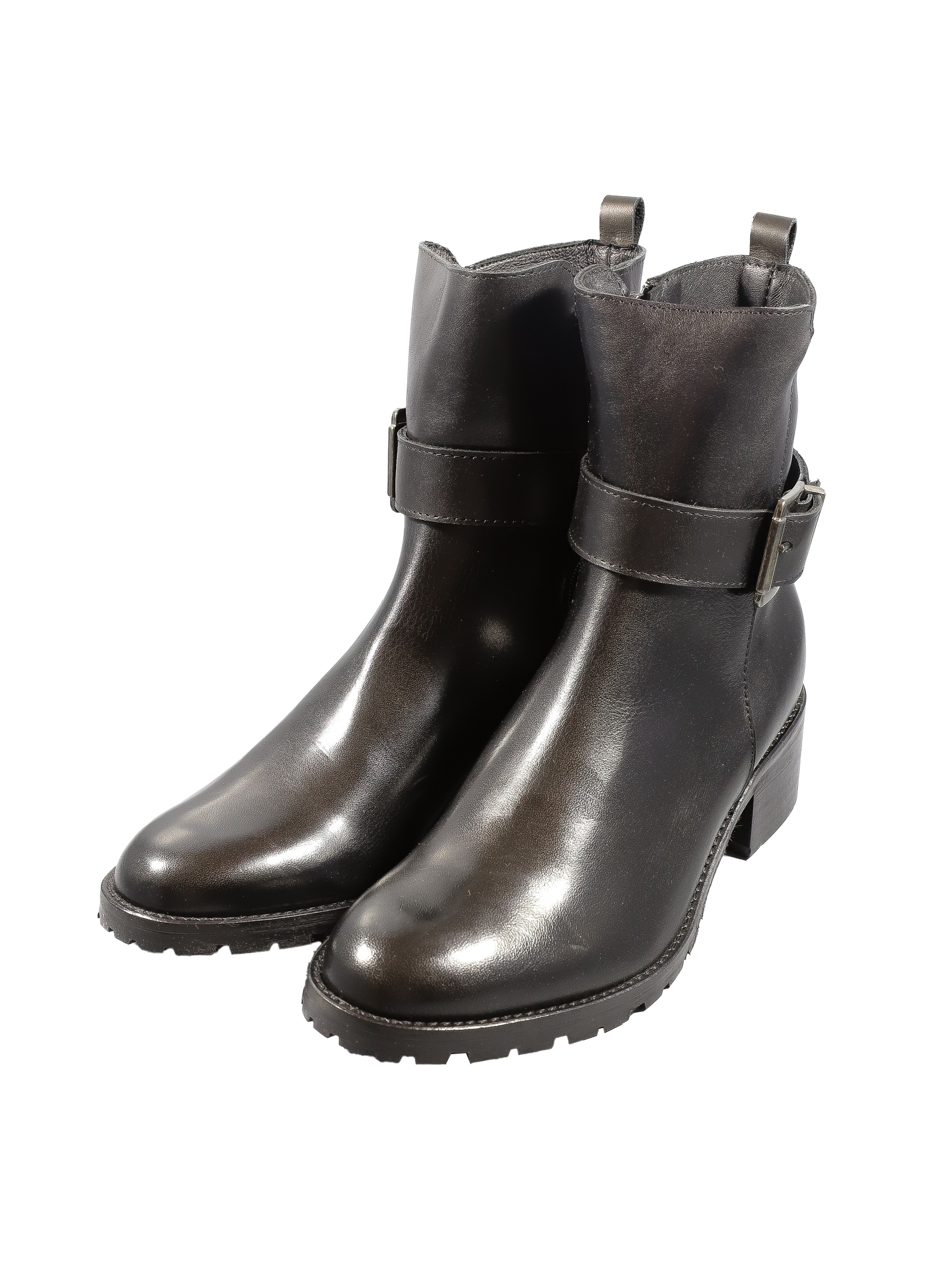 Original Italienische Stiefeletten Schwarz Leder Damen B643 – Bild 3