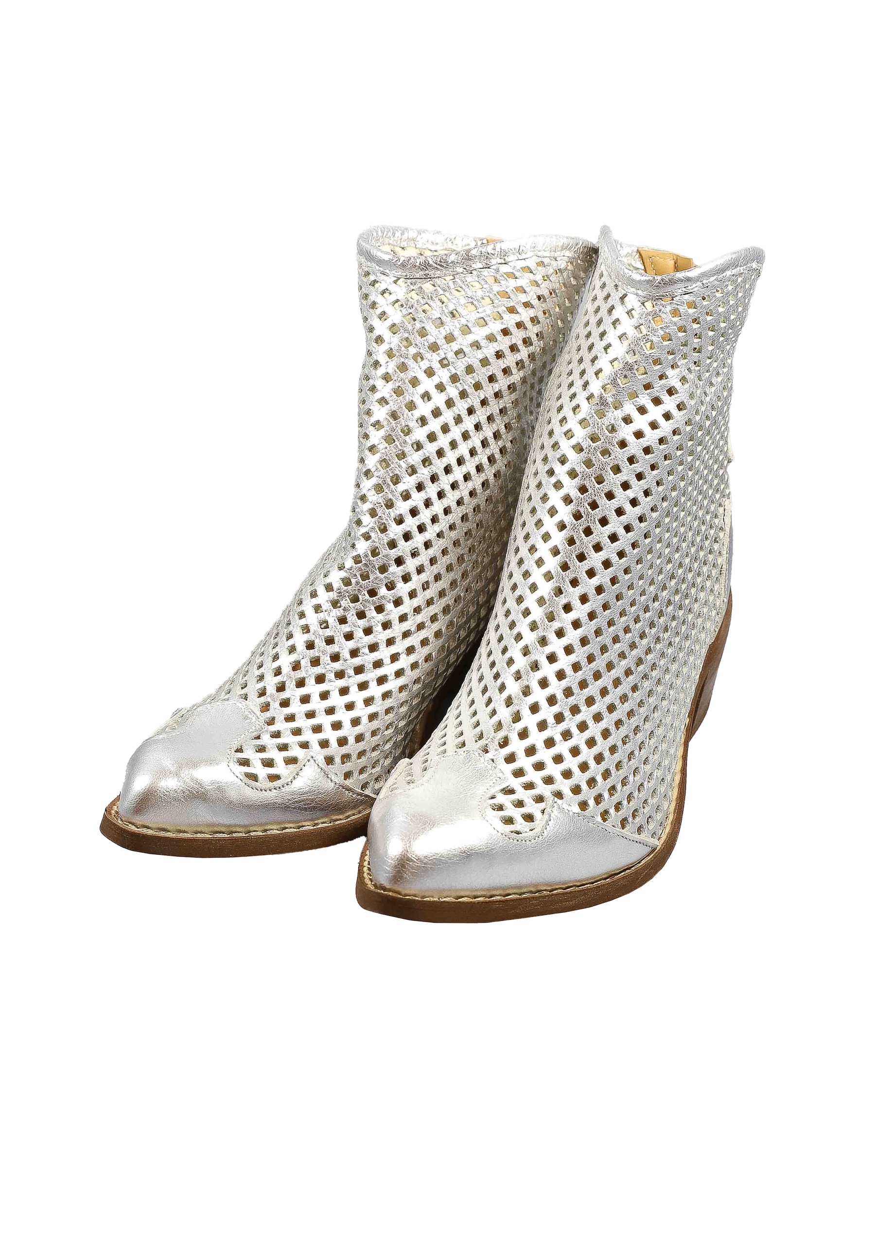 Original Italienische Stiefeletten Silber Leder Damen B723 – Bild 2