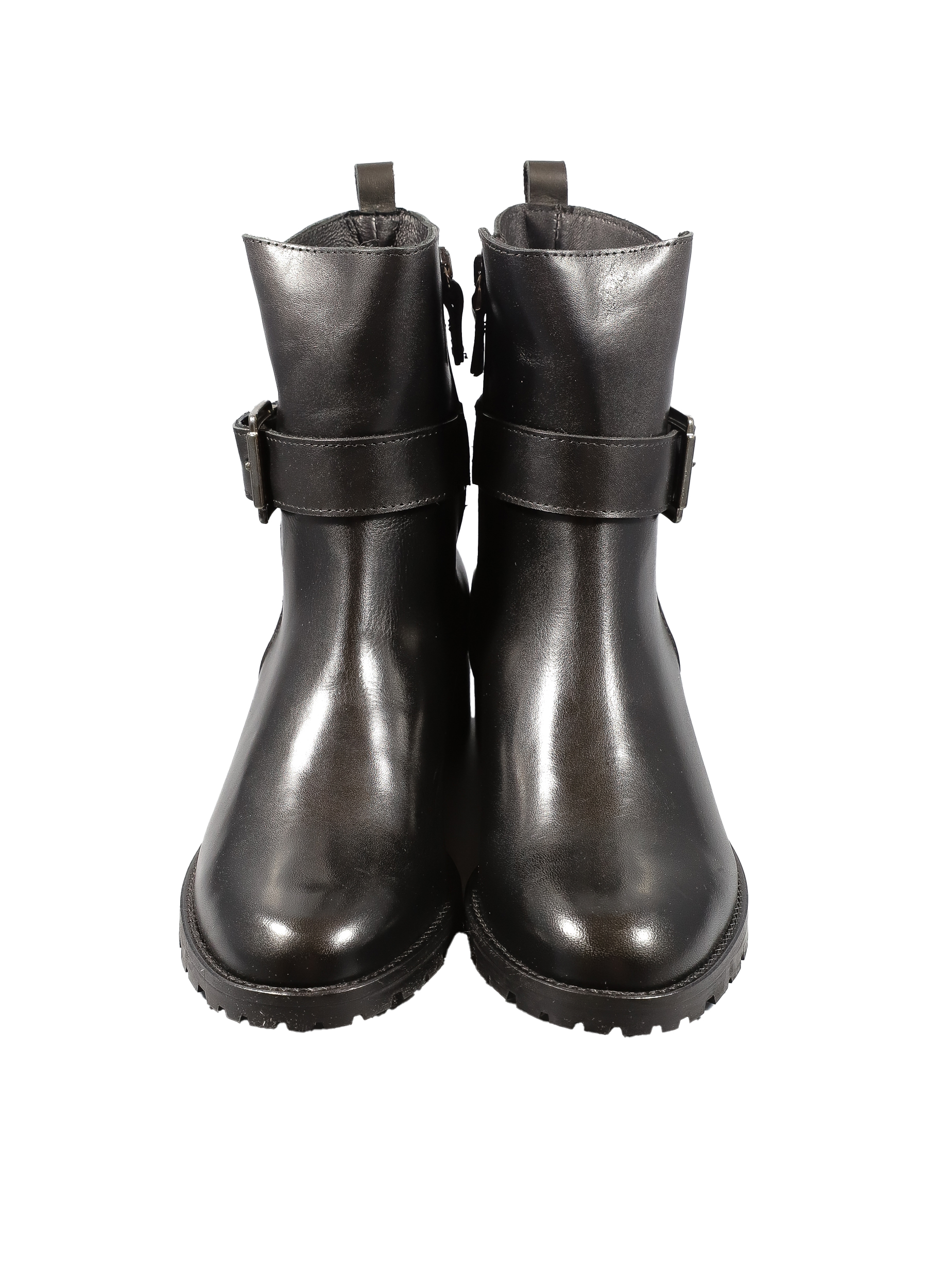 Original Italienische Stiefeletten Schwarz Leder Damen B643 – Bild 4