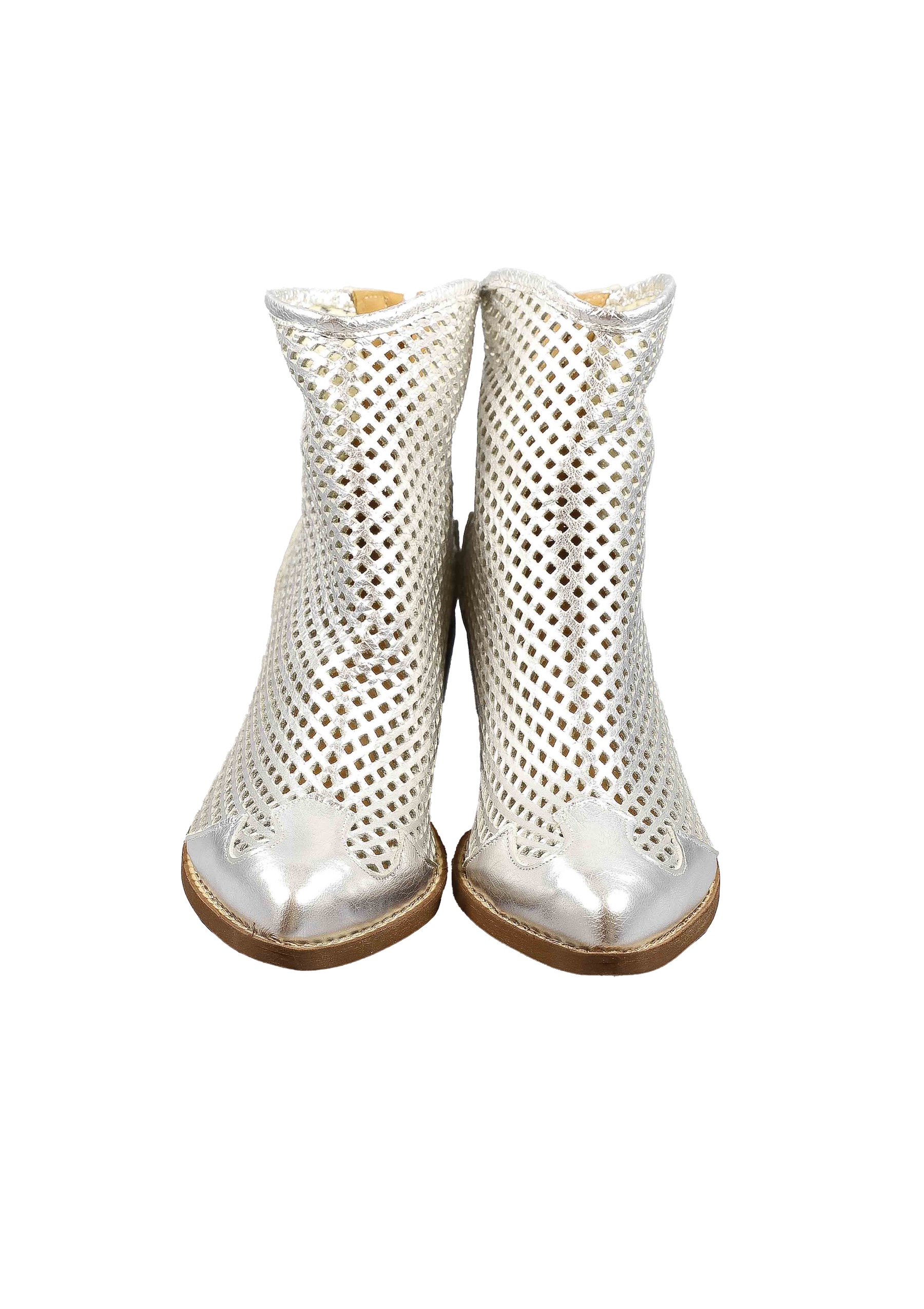 Original Italienische Stiefeletten Silber Leder Damen B723 – Bild 3