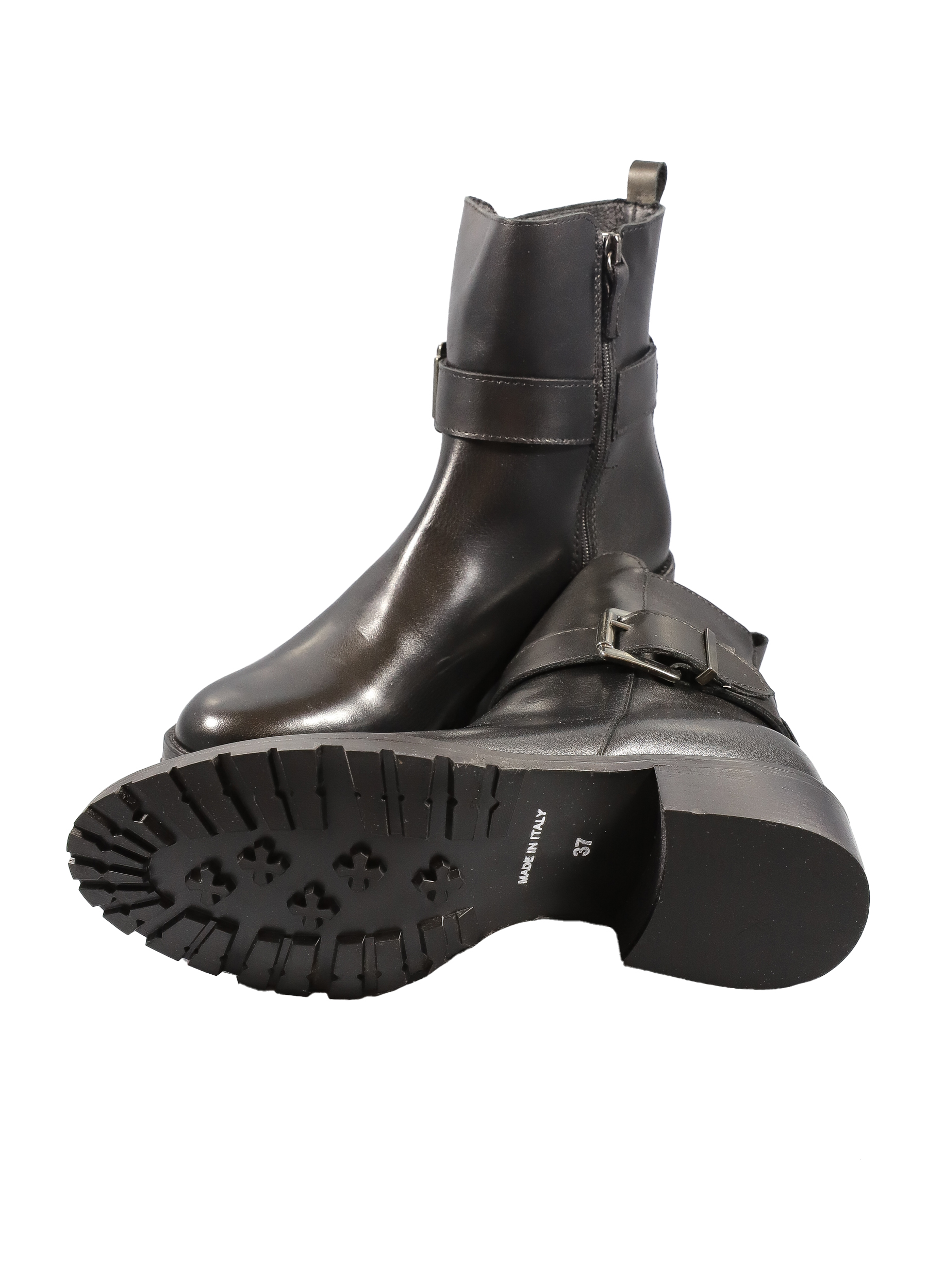 Original Italienische Stiefeletten Schwarz Leder Damen B643 – Bild 2