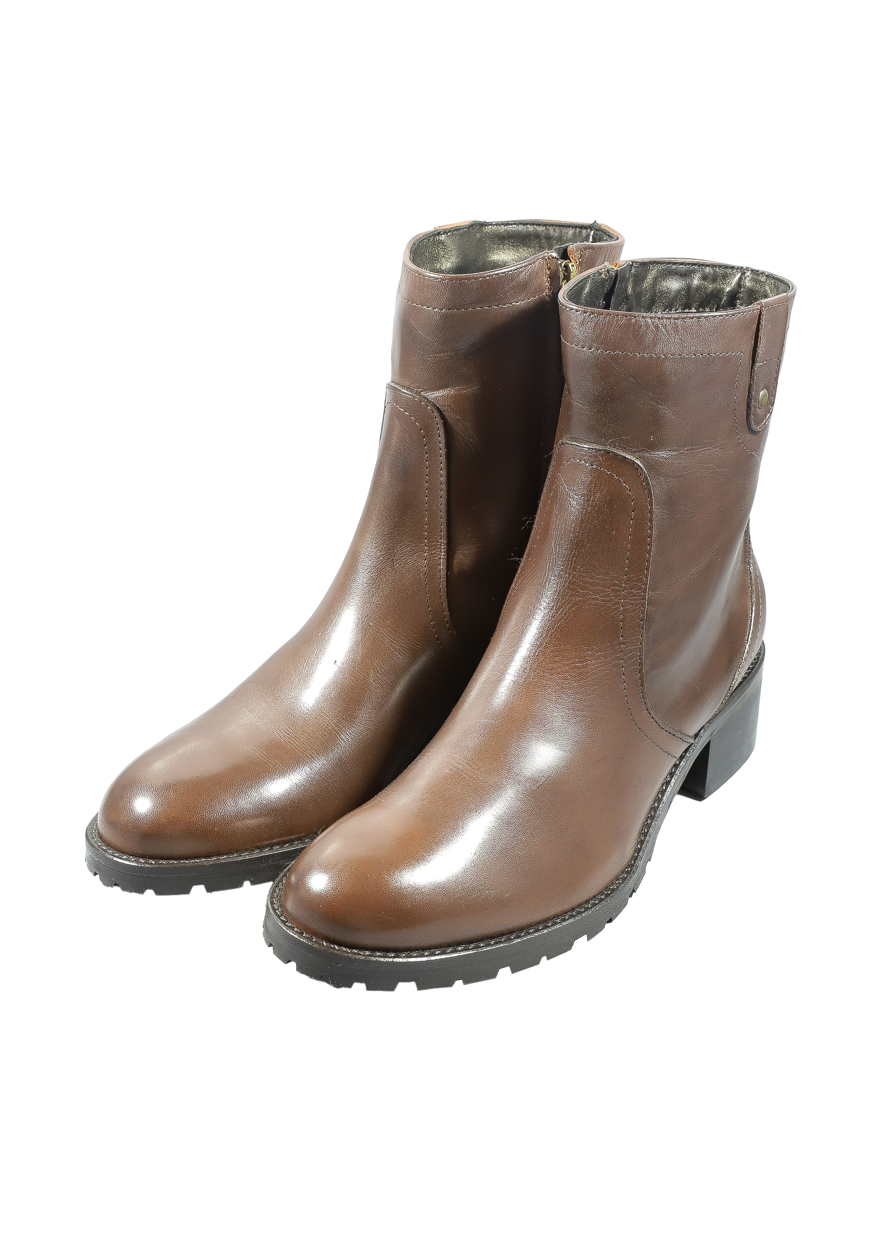 Original Italienische Stiefeletten Braun Leder Damen B641 – Bild 3
