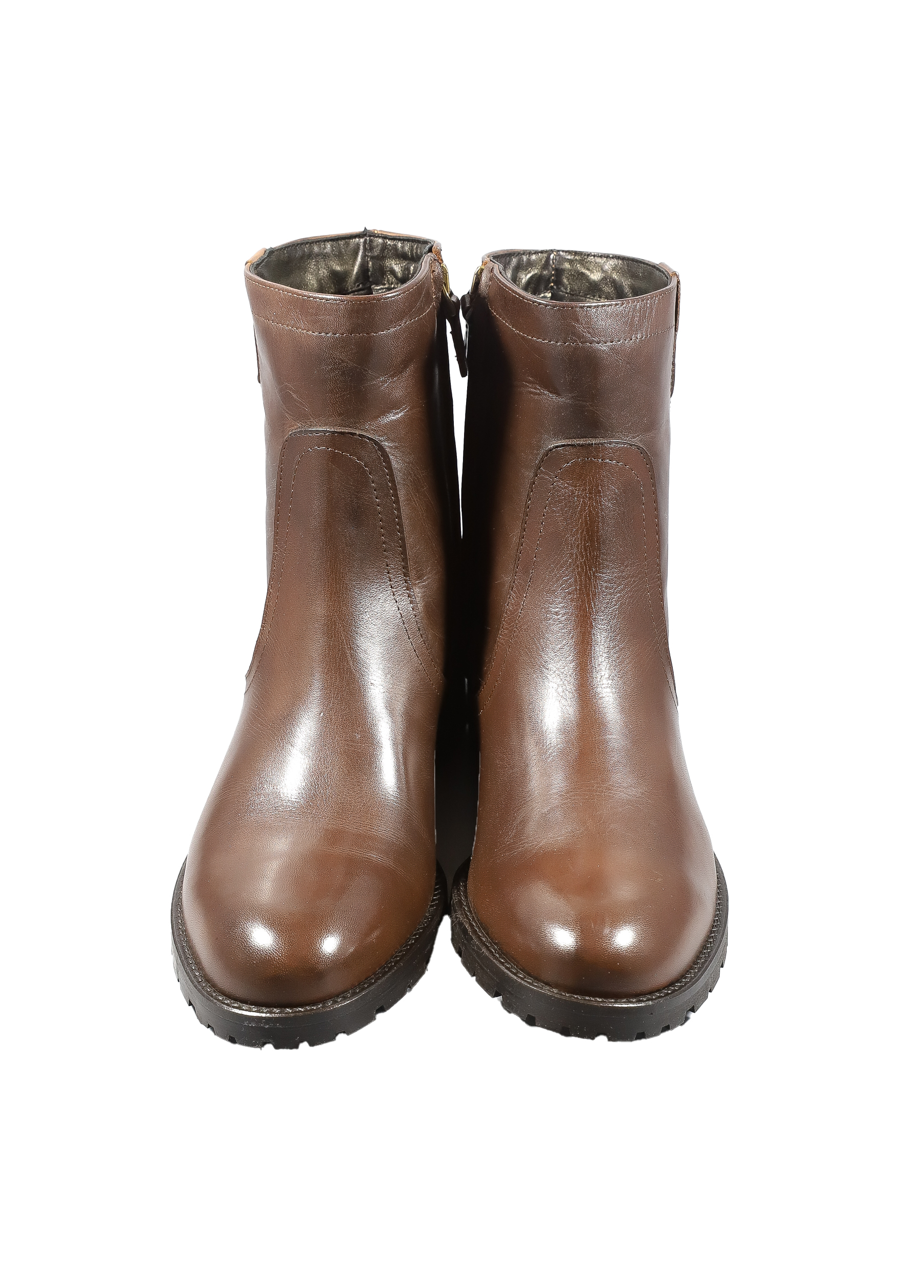 Original Italienische Stiefeletten Braun Leder Damen B641 – Bild 4