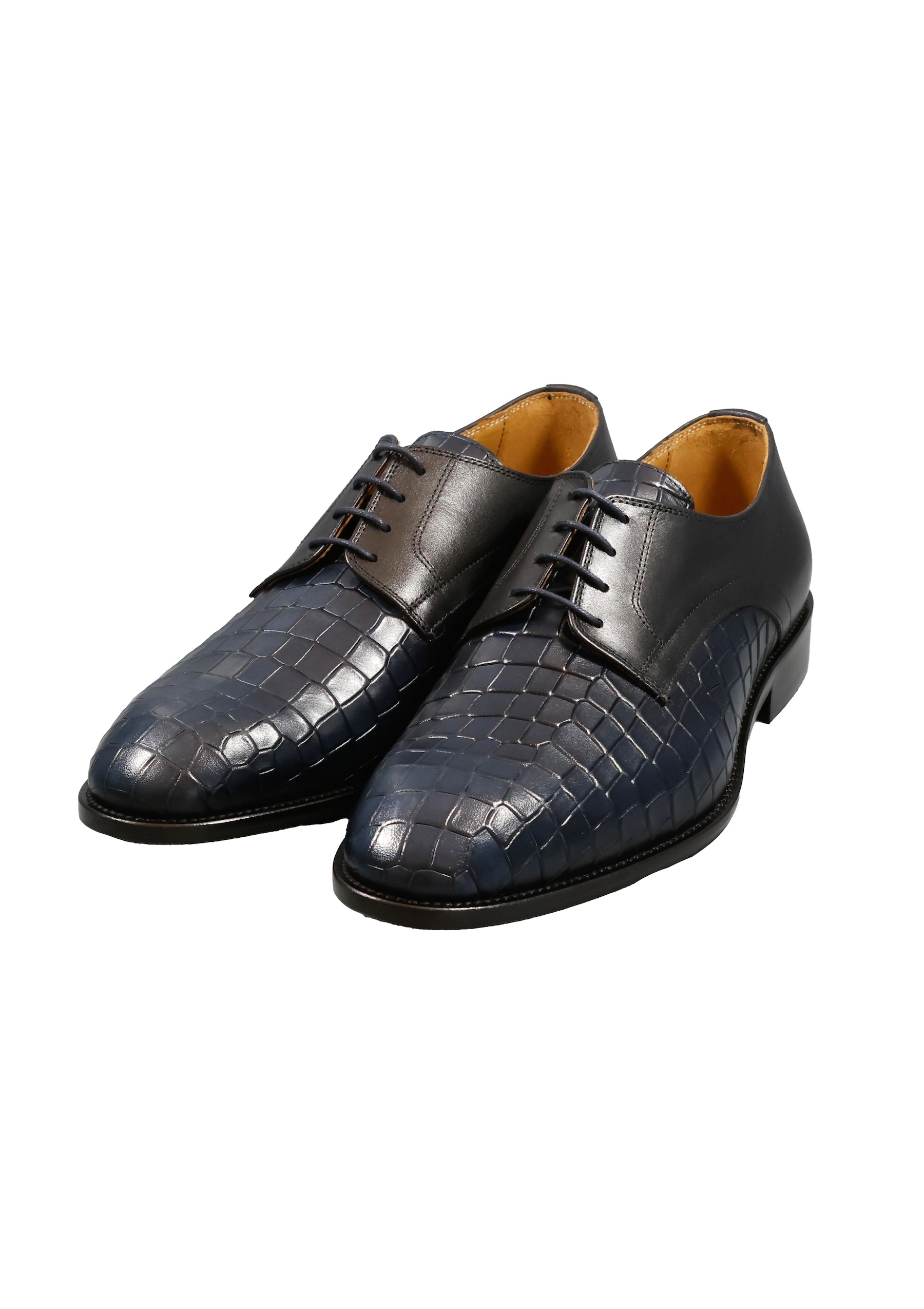 Original Italienische Anzugsschuhe Blau Leder Herren A665 – Bild 2