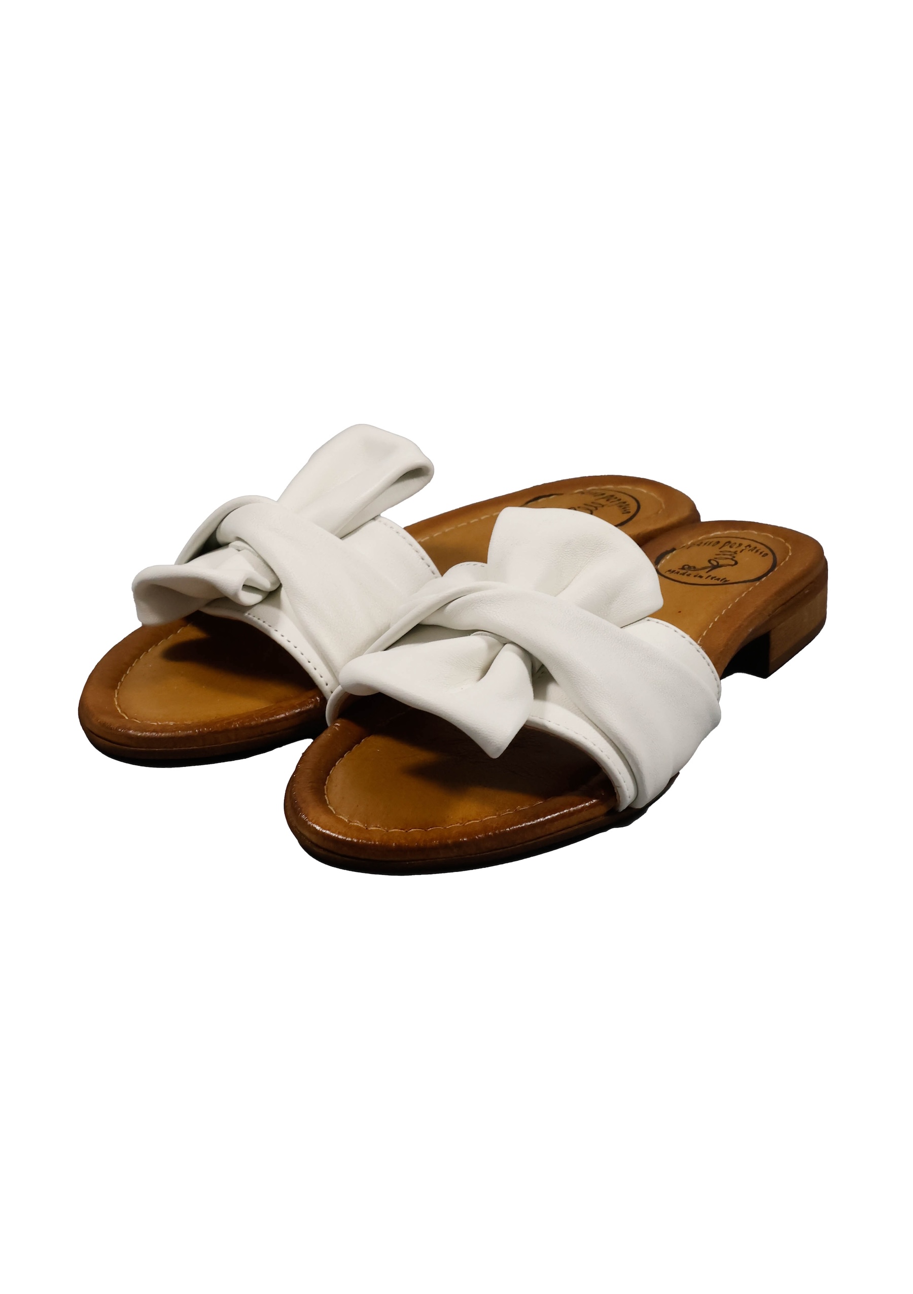 Original Italienische Sandalen Weiss Leder Damen B738 – Bild 2
