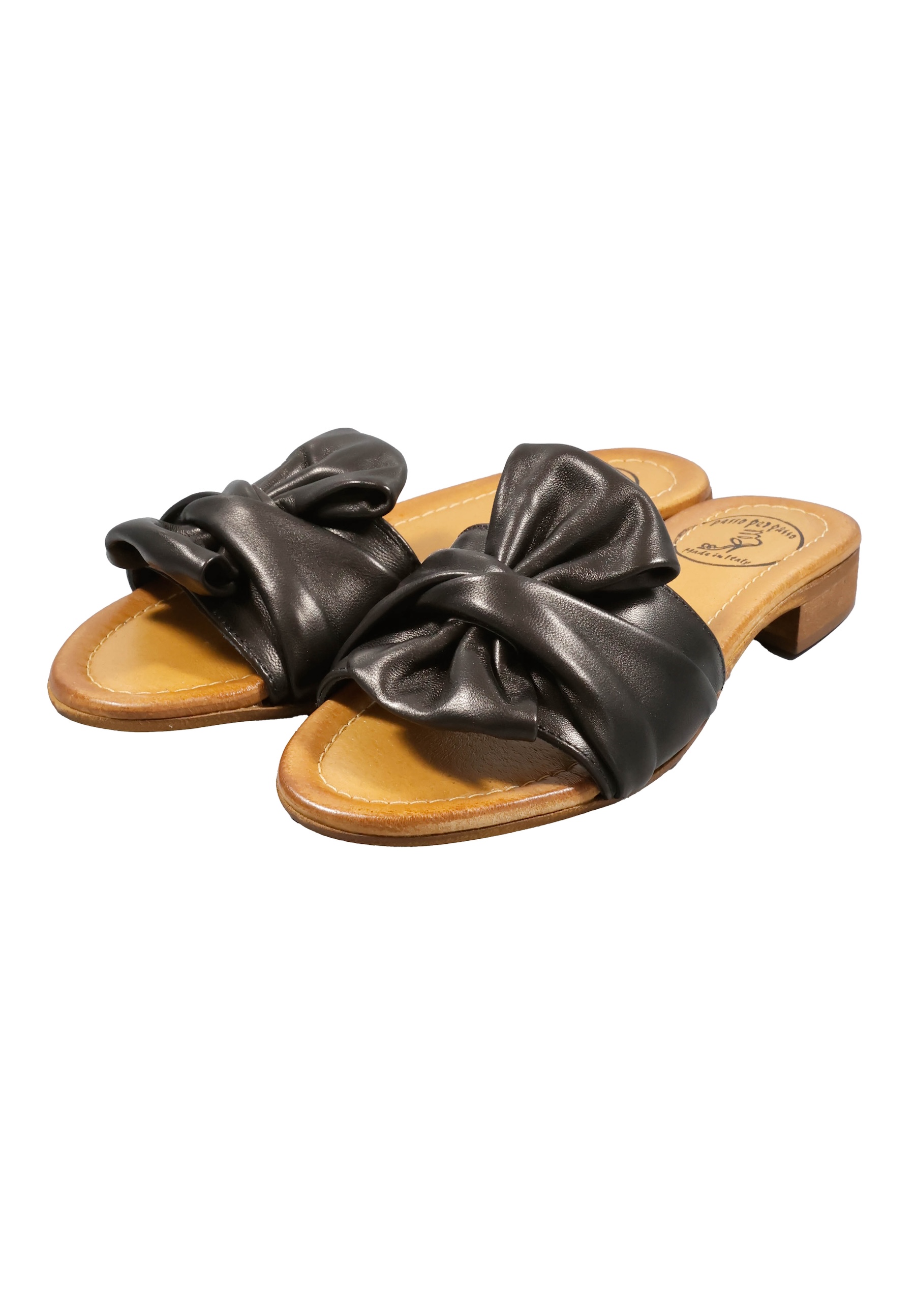Original Italienische Sandalen Schwarz Leder Damen B735 – Bild 2