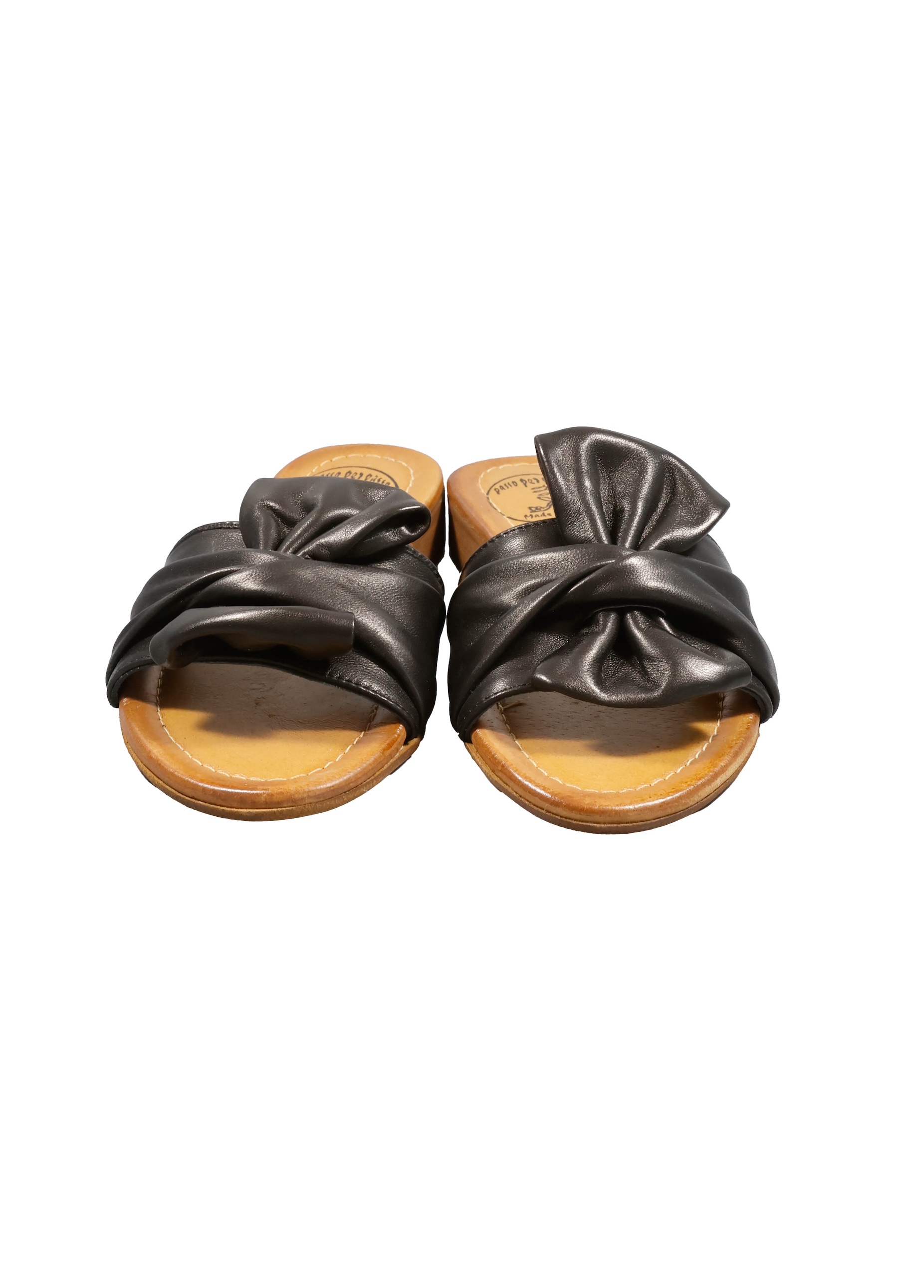 Original Italienische Sandalen Schwarz Leder Damen B735 – Bild 4