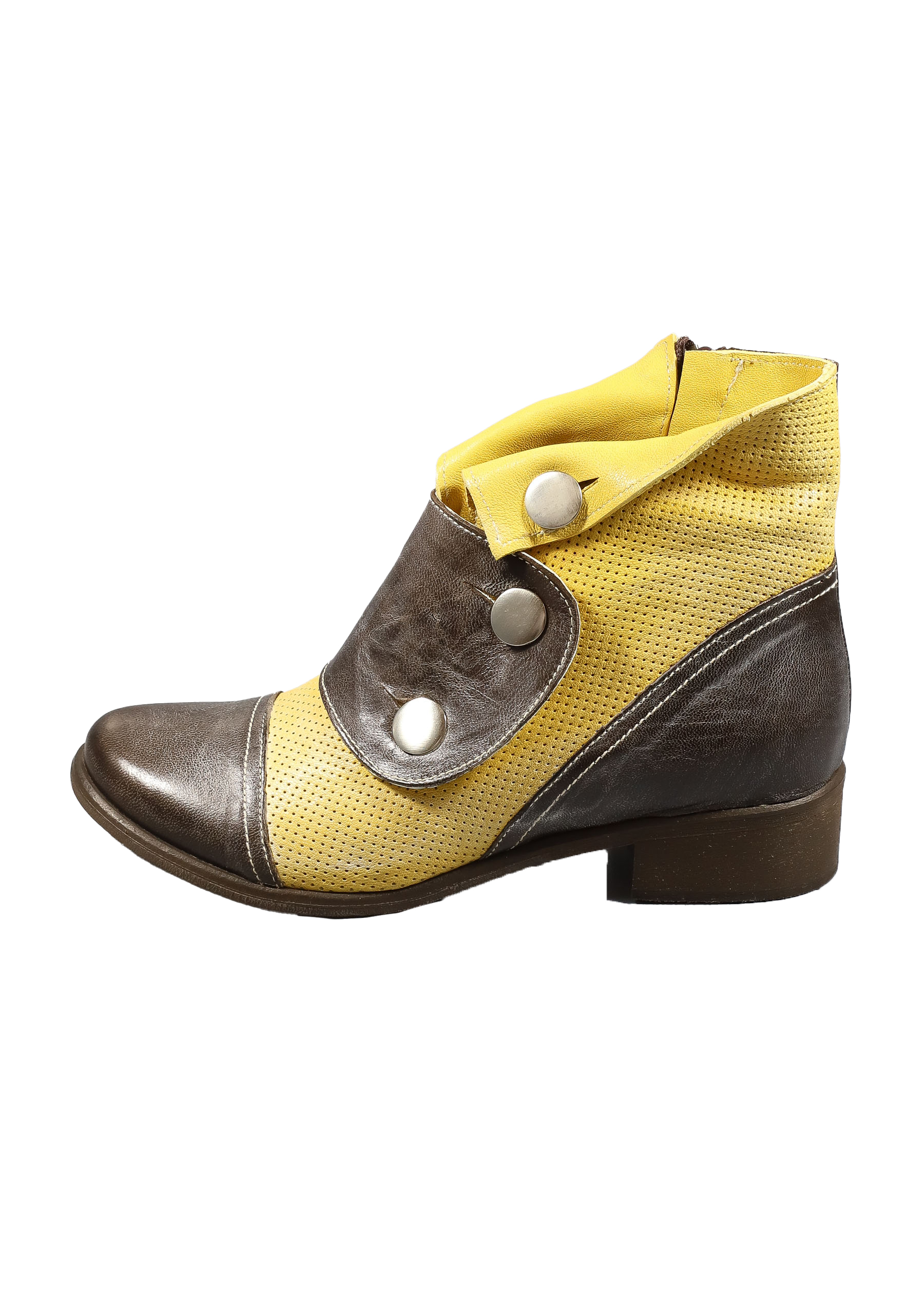 Original Italienische Stiefeletten Braun/Gelb Leder Damen B608