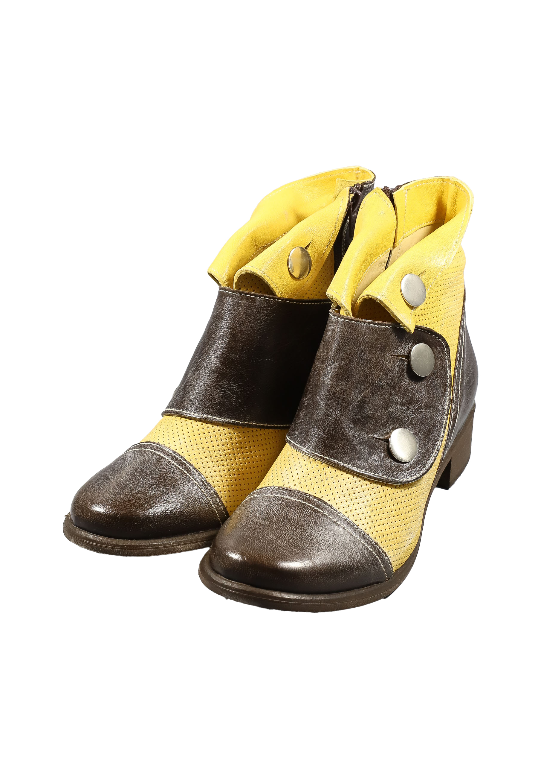 Original Italienische Stiefeletten Braun/Gelb Leder Damen B608 – Bild 5