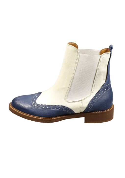 Original Italienische Stiefeletten Blau / Weiss Leder Damen B713