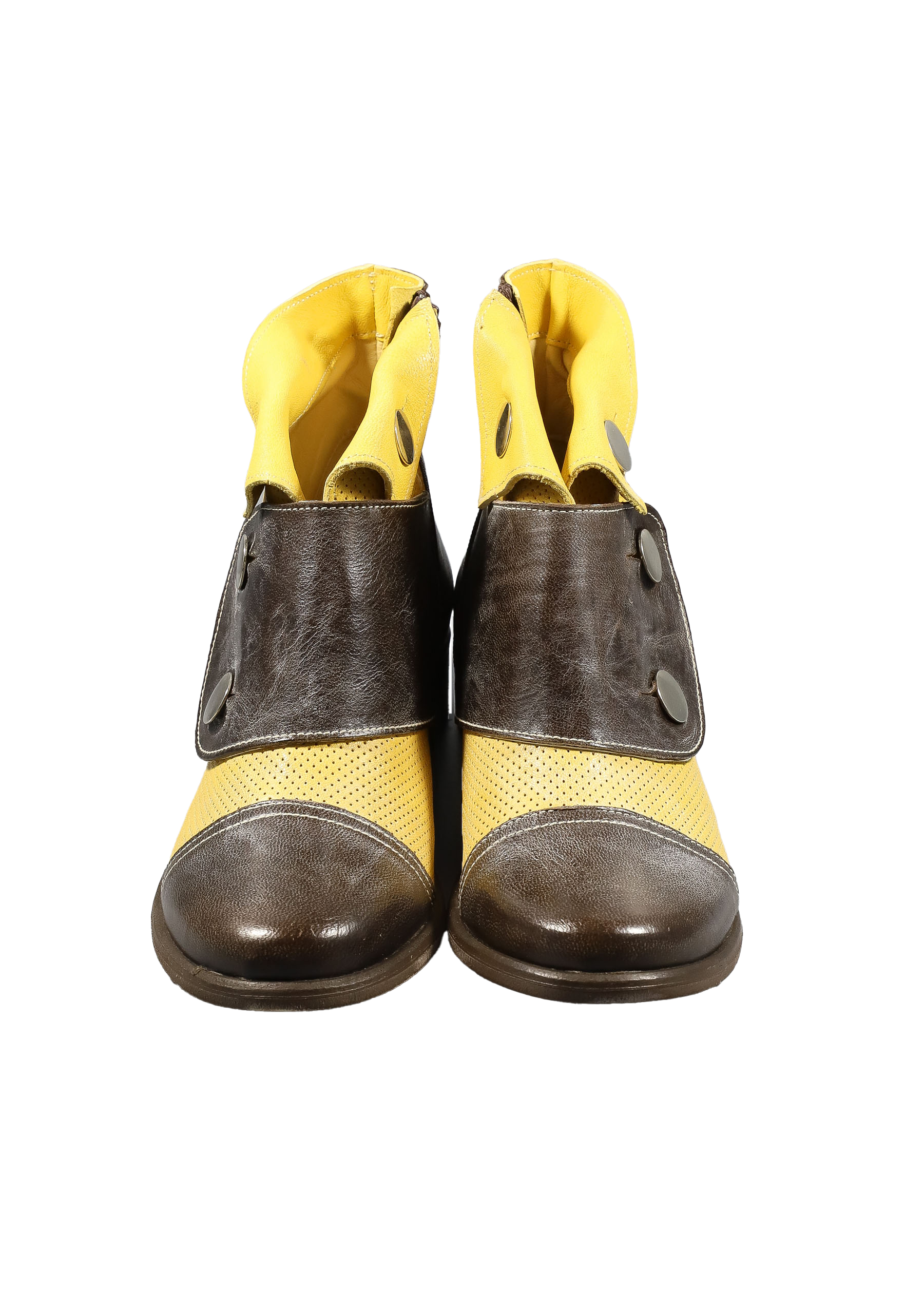 Original Italienische Stiefeletten Braun/Gelb Leder Damen B608 – Bild 4