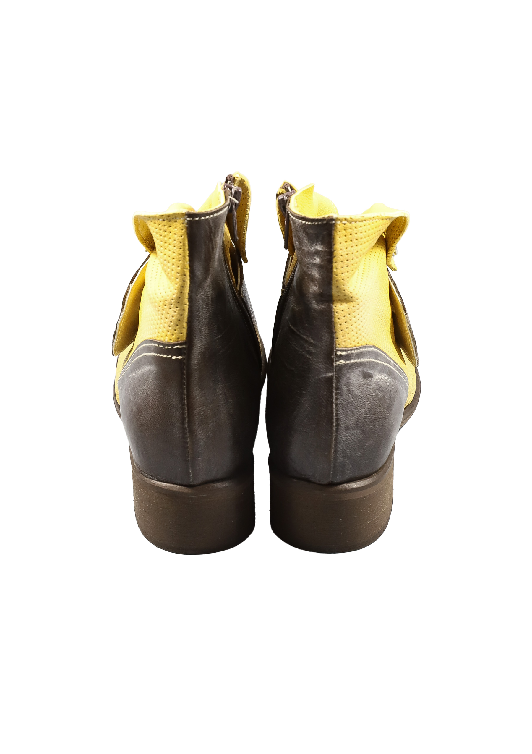 Original Italienische Stiefeletten Braun/Gelb Leder Damen B608 – Bild 2