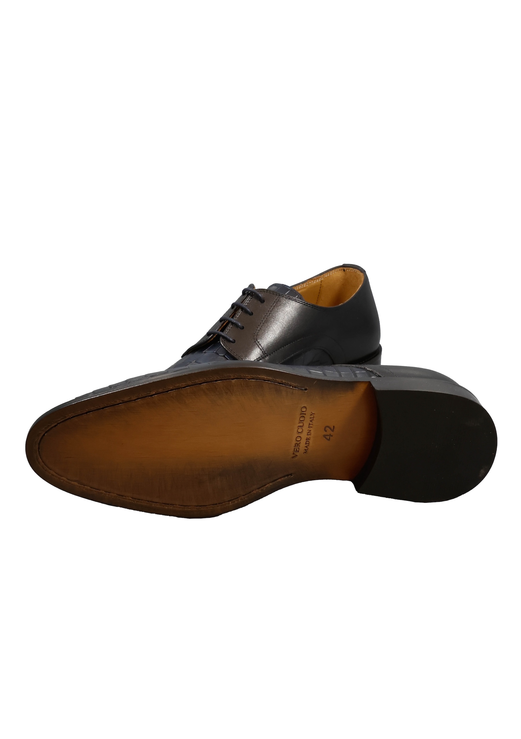 Original Italienische Anzugsschuhe Blau Leder Herren A665 – Bild 5