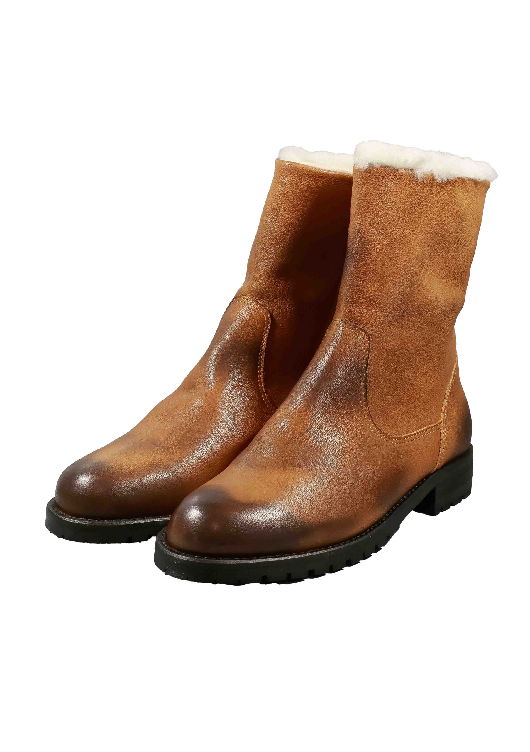 Original Italienische Winterboots Hellbraun Leder Damen B758 – Bild 4