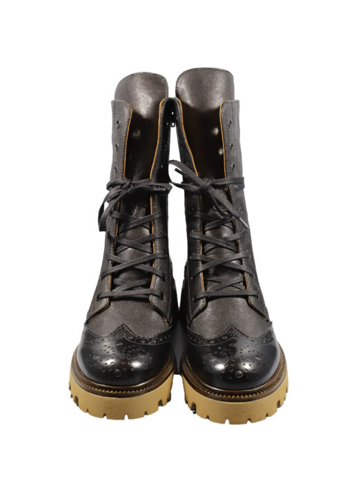 Original Italienische Stiefeletten Schwarz Leder Damen B629 – Bild 4