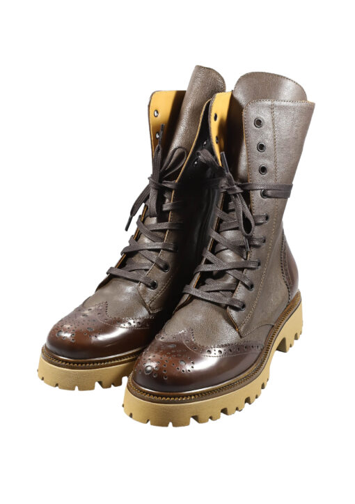 Original Italienische Stiefeletten Braun Leder Damen B631 – Bild 5