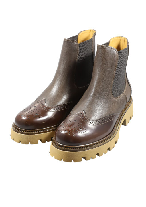 Original Italienische Stiefeletten Braun Leder Damen B619 – Bild 5