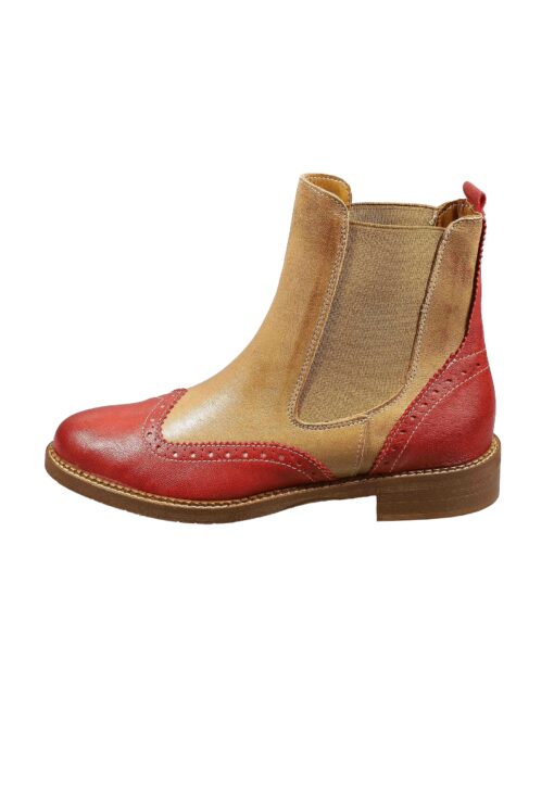 Original Italienische Stiefeletten Rot / Braun Leder Damen B712