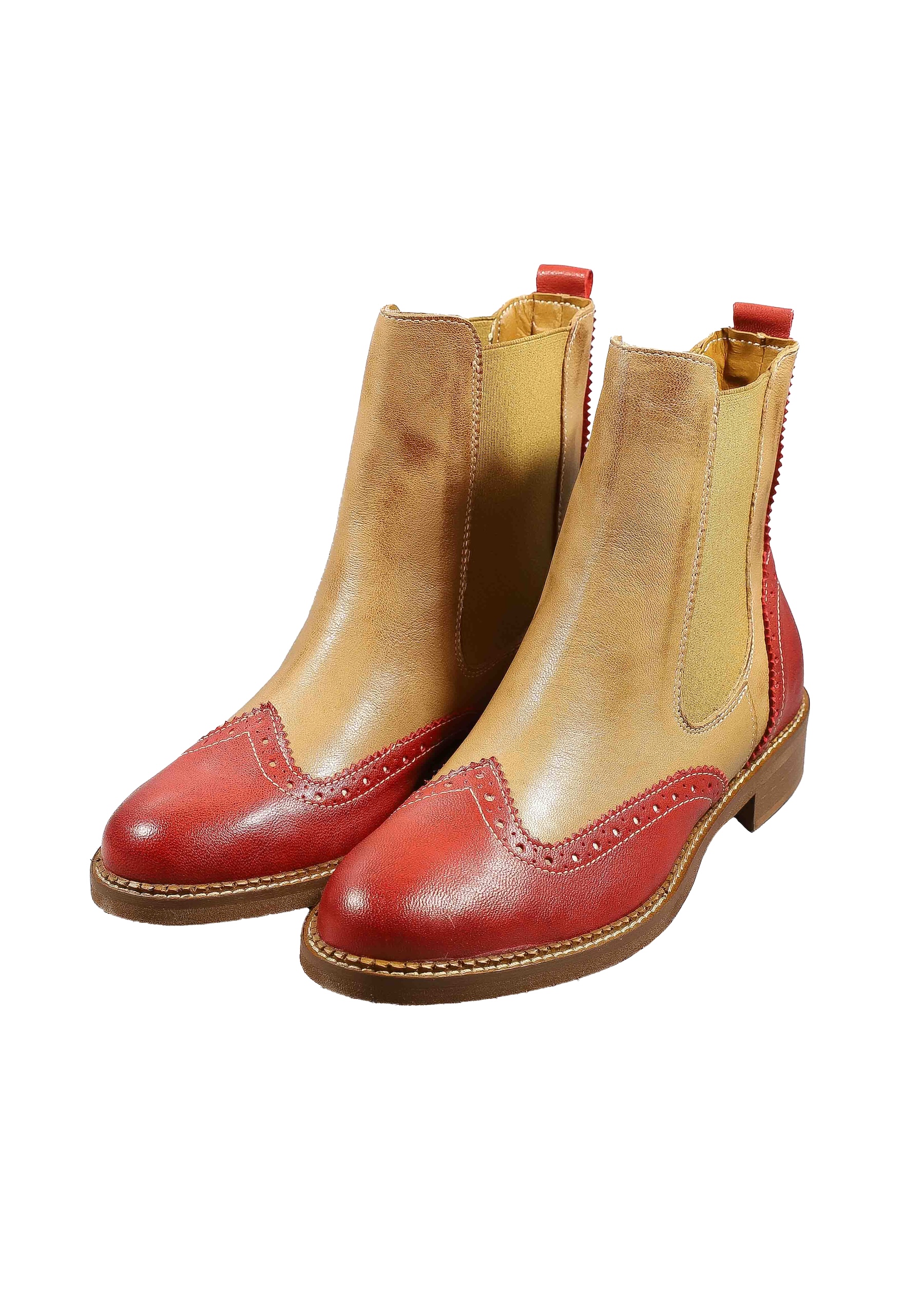 Original Italienische Stiefeletten Rot / Braun Leder Damen B712 – Bild 5