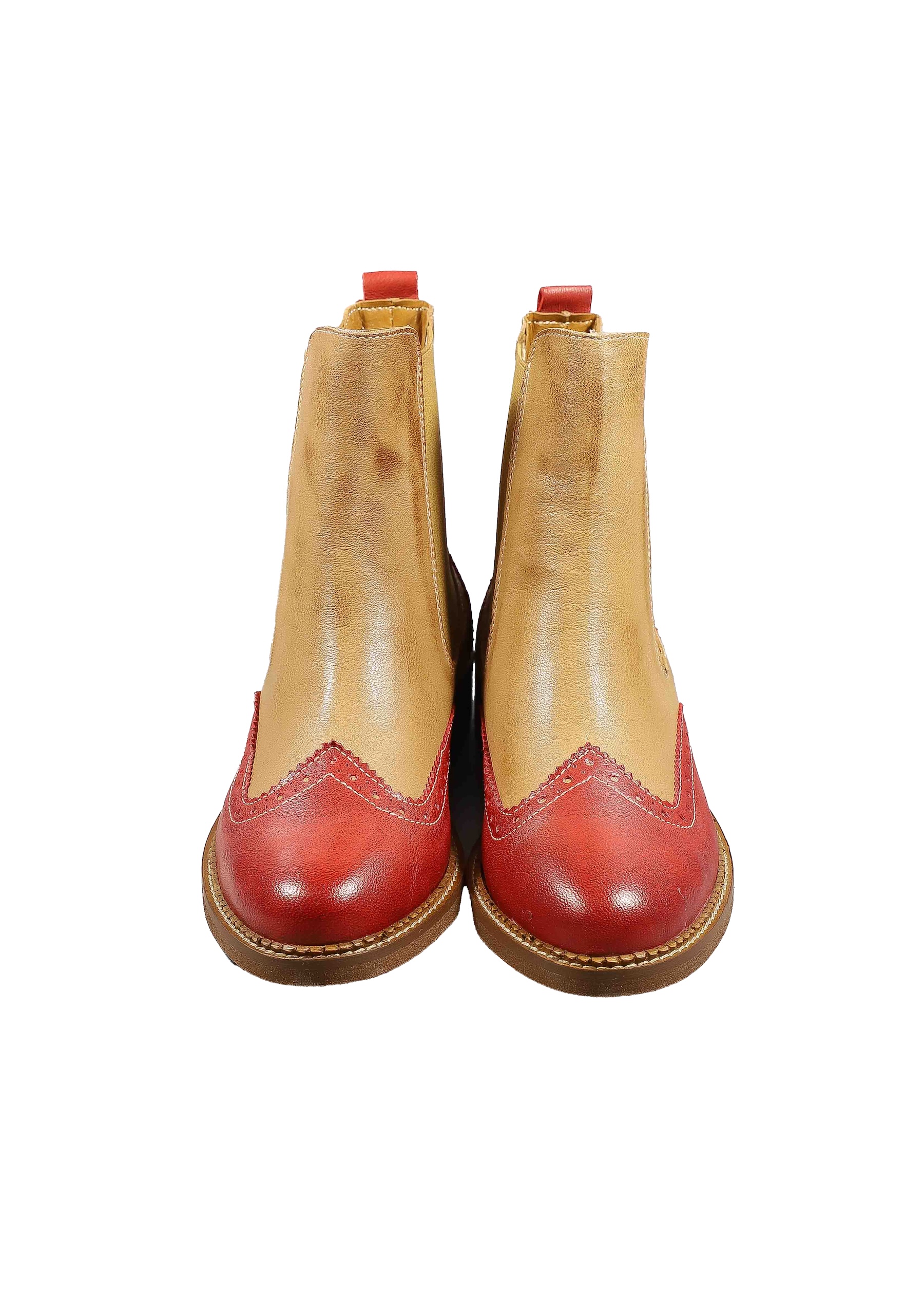 Original Italienische Stiefeletten Rot / Braun Leder Damen B712 – Bild 2