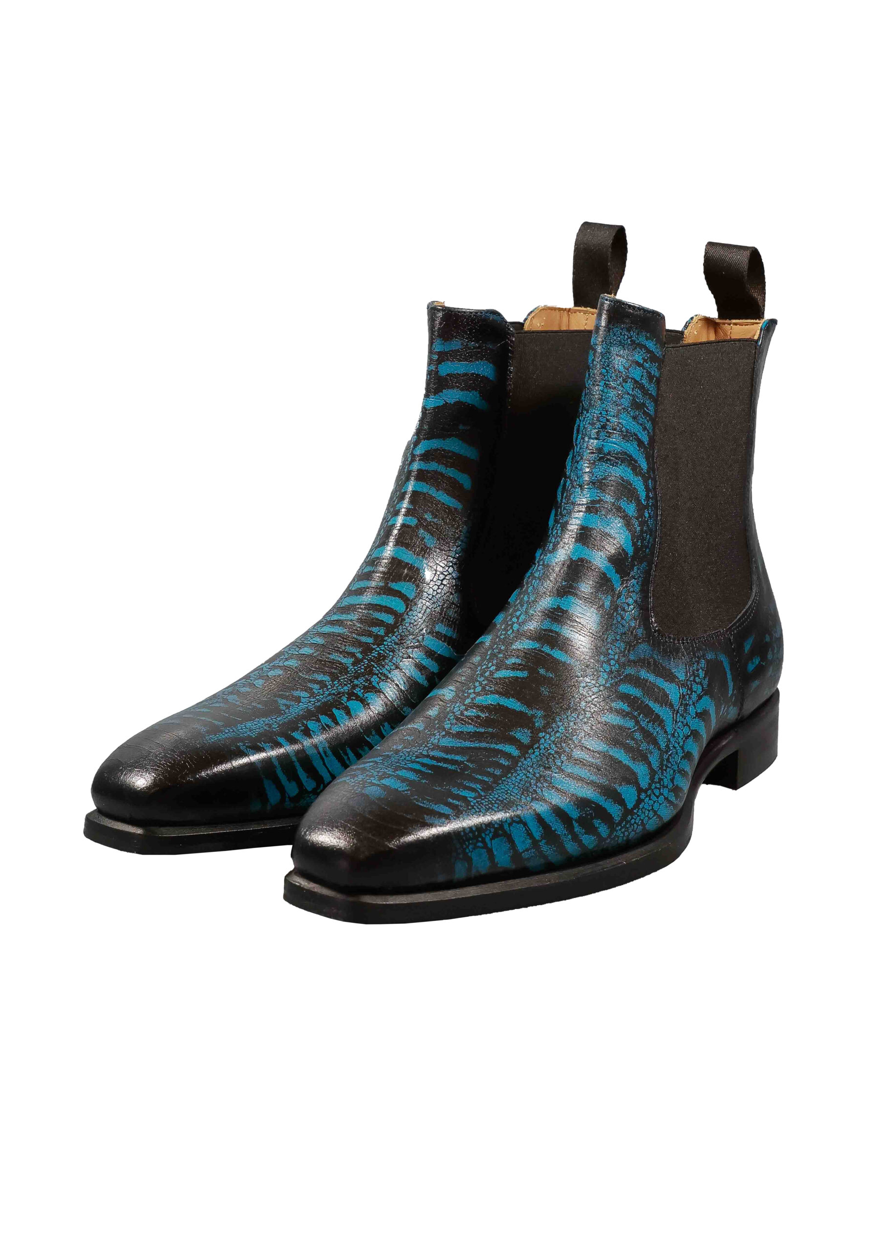 Original Italienische Stiefeletten Blau Leder Herren A710 – Bild 4