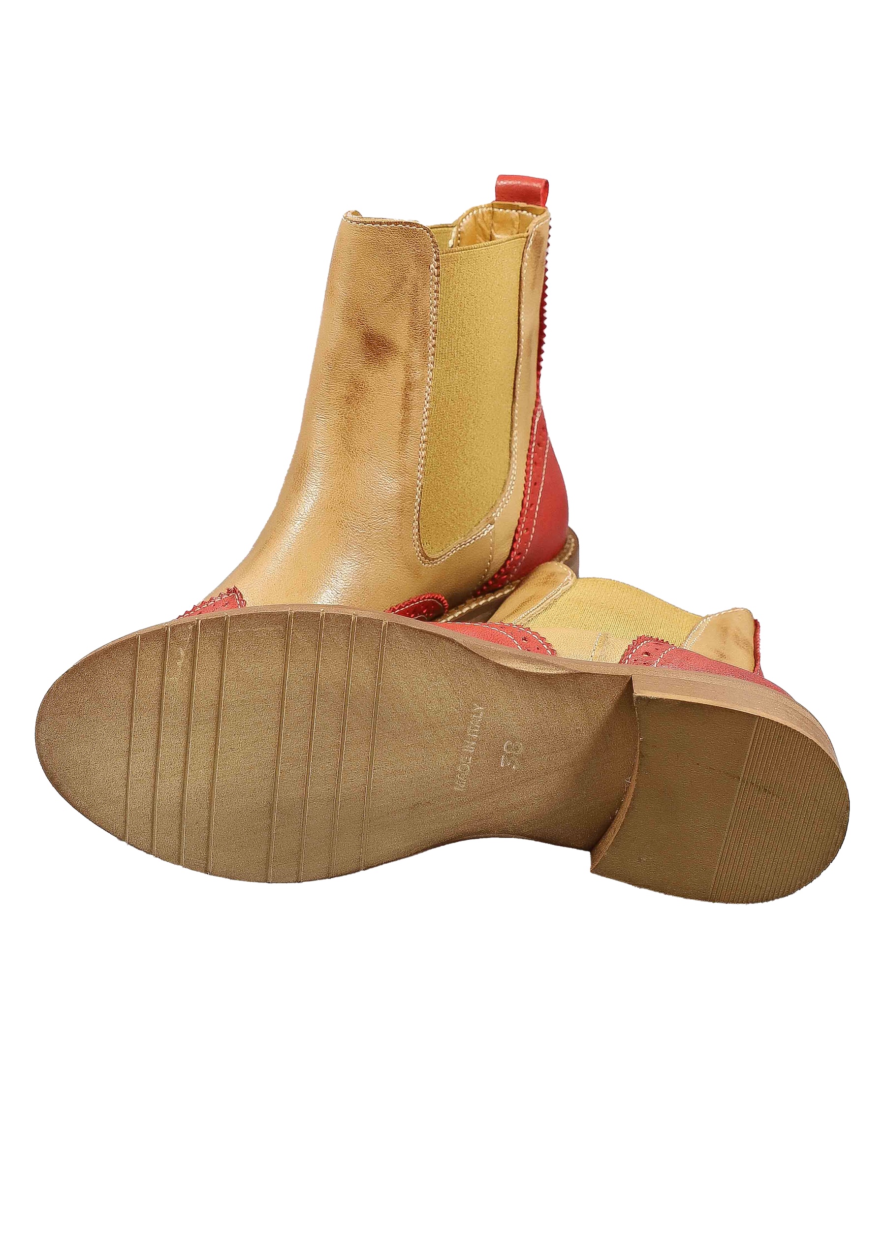 Original Italienische Stiefeletten Rot / Braun Leder Damen B712 – Bild 4