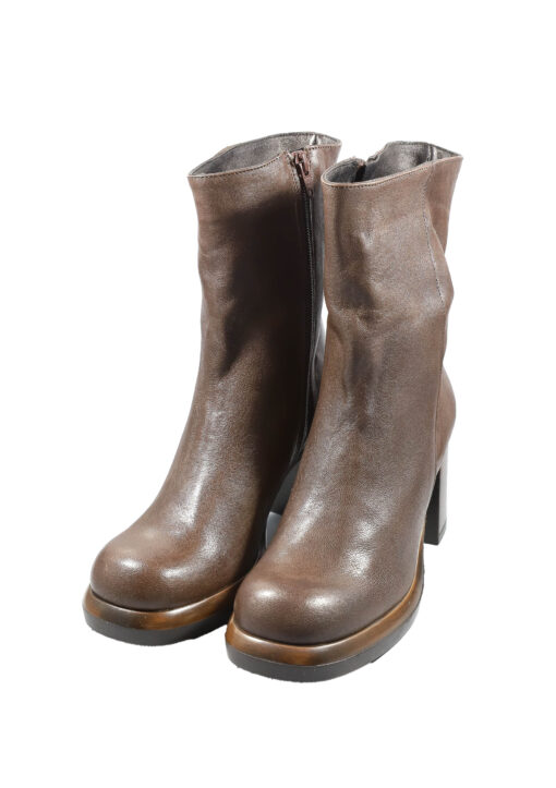 Original Italienische Stiefeletten Braun Leder Damen B624 – Bild 5