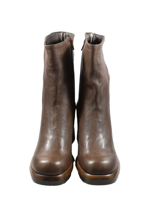 Original Italienische Stiefeletten Braun Leder Damen B624 – Bild 4