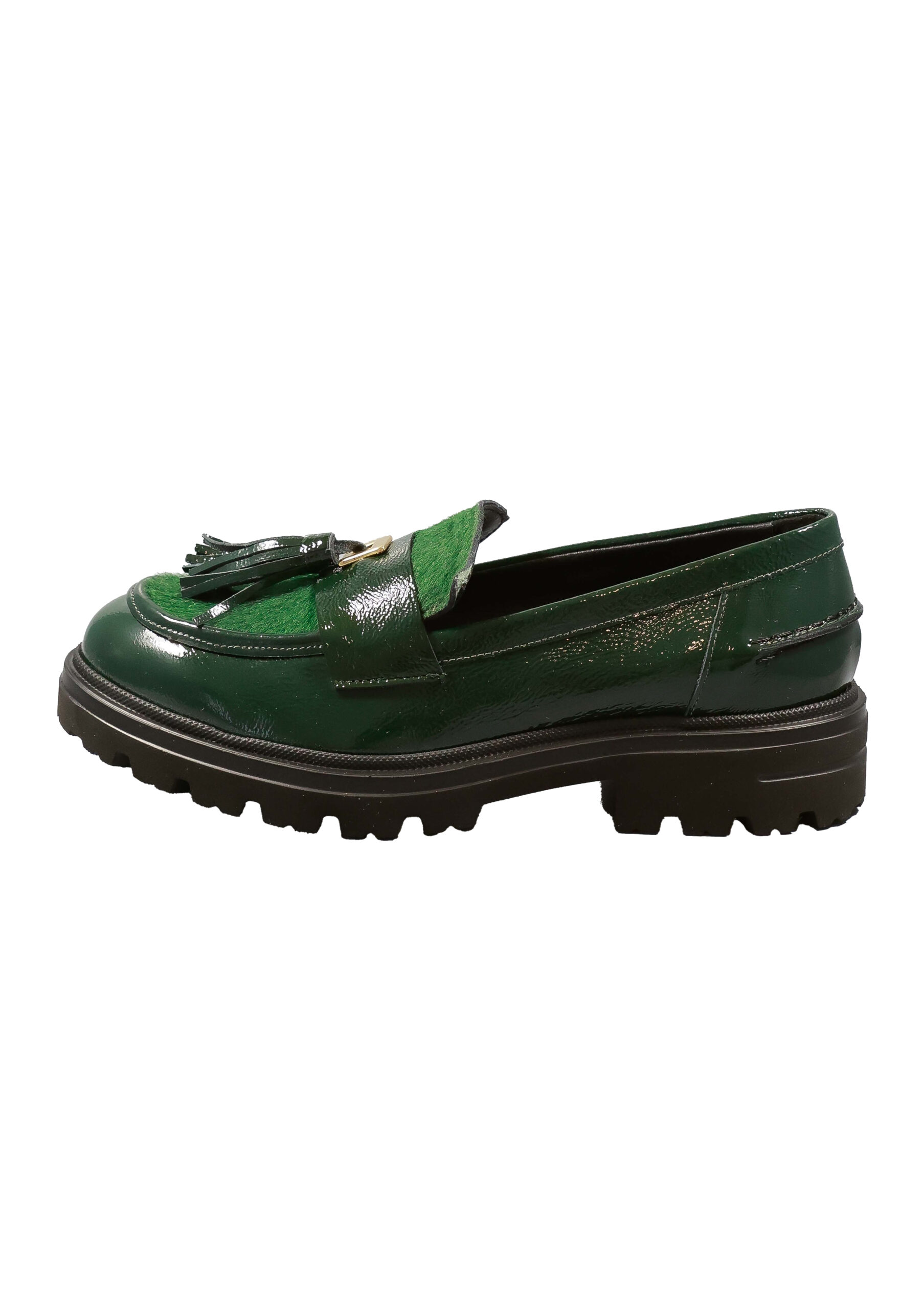 Original Italienische Loafers Grün Leder Damen B751