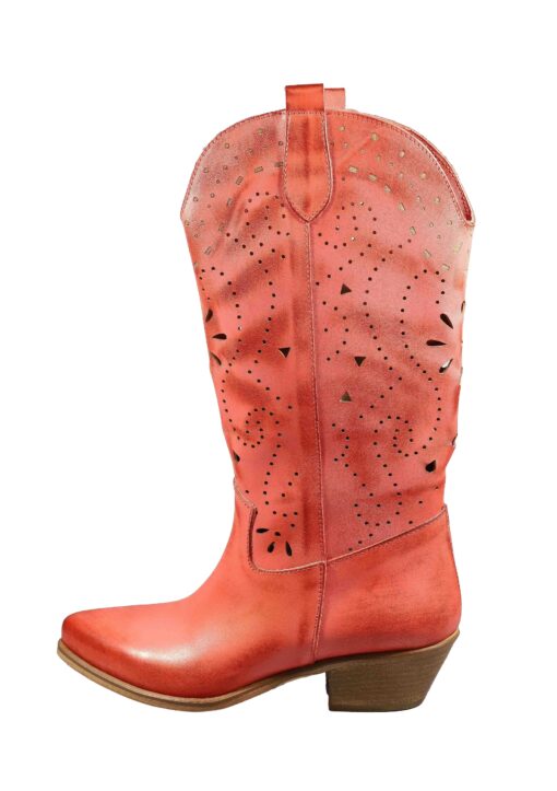 Original Italienische Stiefel Rot Leder Damen B714