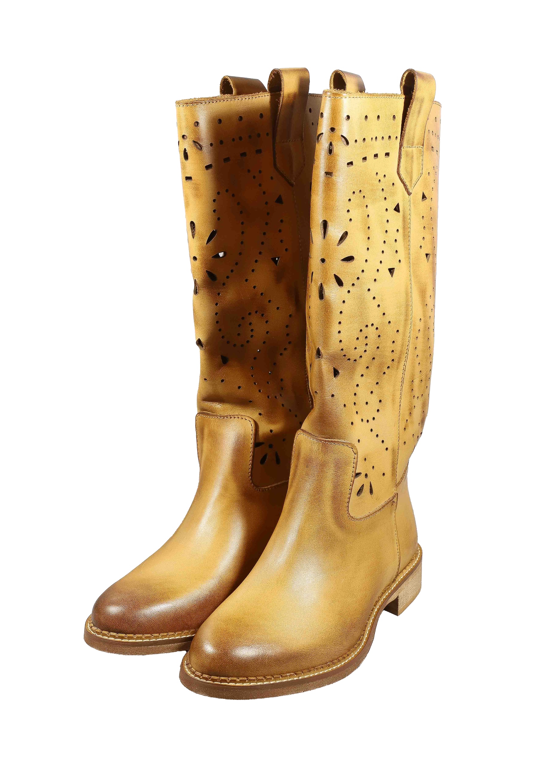 Original Italienische Stiefel Braun Leder Damen B716 – Bild 4