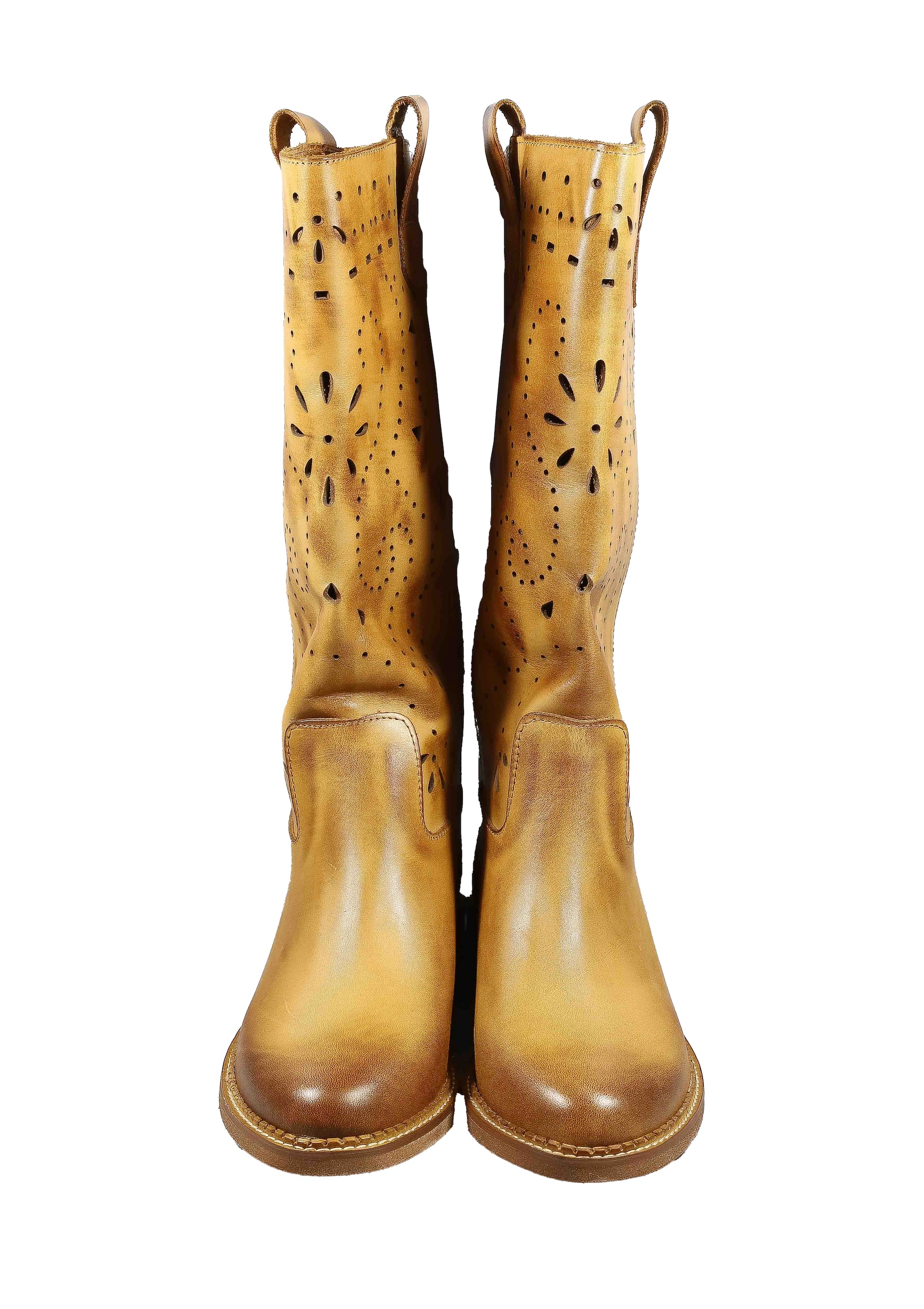 Original Italienische Stiefel Braun Leder Damen B716 – Bild 2