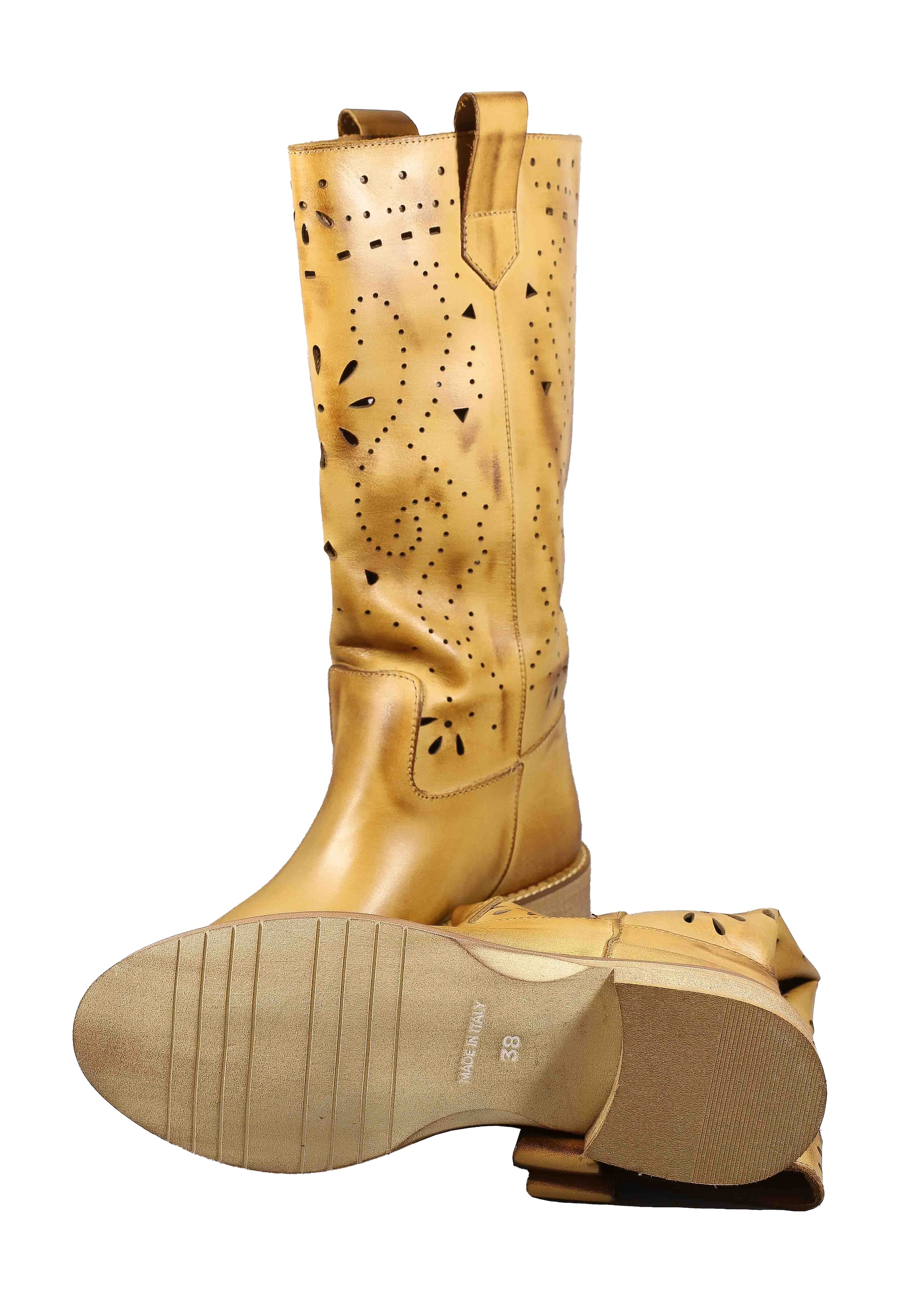 Original Italienische Stiefel Braun Leder Damen B716 – Bild 5