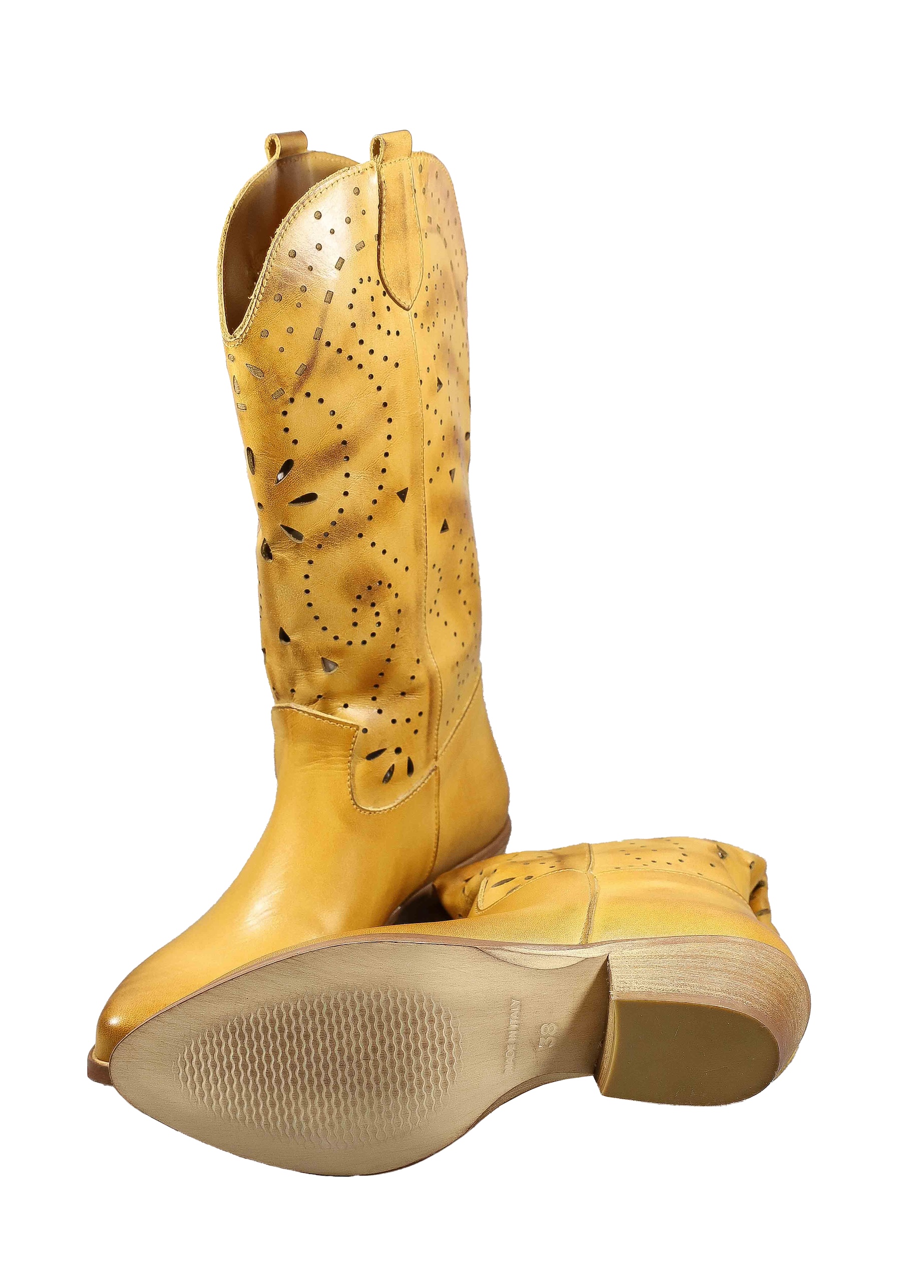 Original Italienische Stiefel Braun Leder Damen B715 – Bild 2