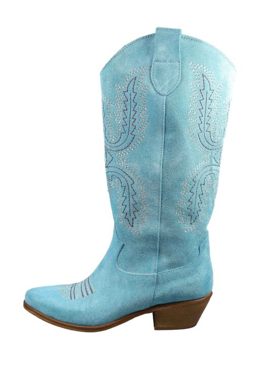 Original Italienische Stiefel Blau Leder Damen B717